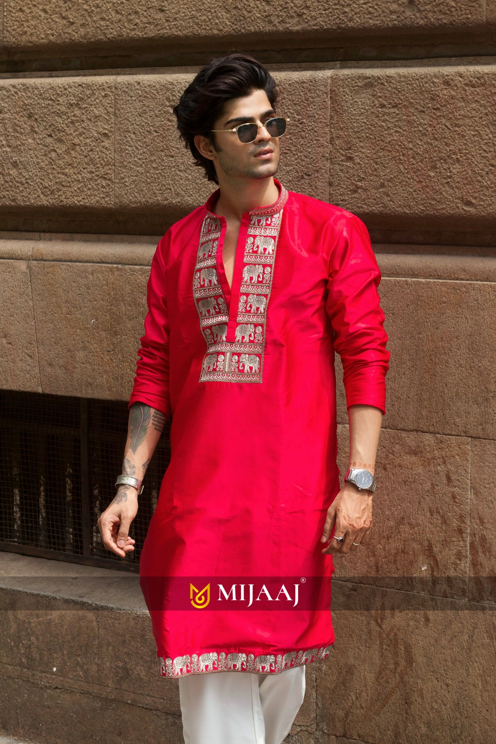 Men’s Pink Satin Silk Kurta Set with Zari & Sequin Embroidery