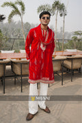Red Mirror Work Festive Kurta Set with Korean Baggy Pants