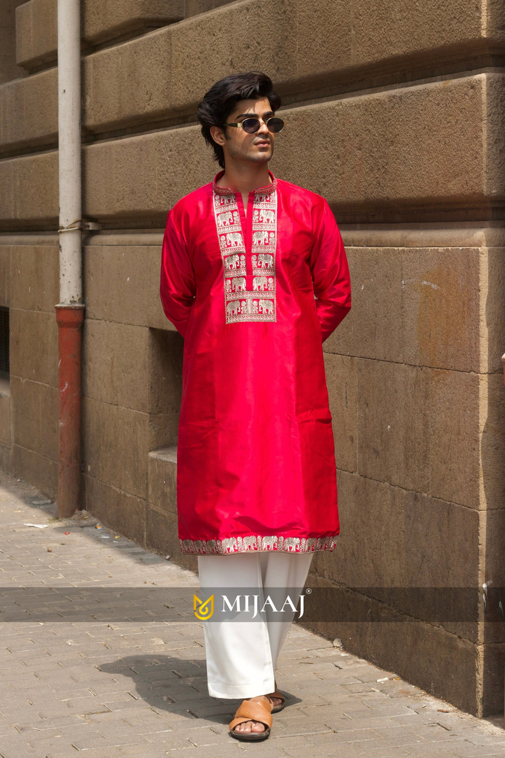 Men’s Pink Satin Silk Kurta Set with Zari & Sequin Embroidery