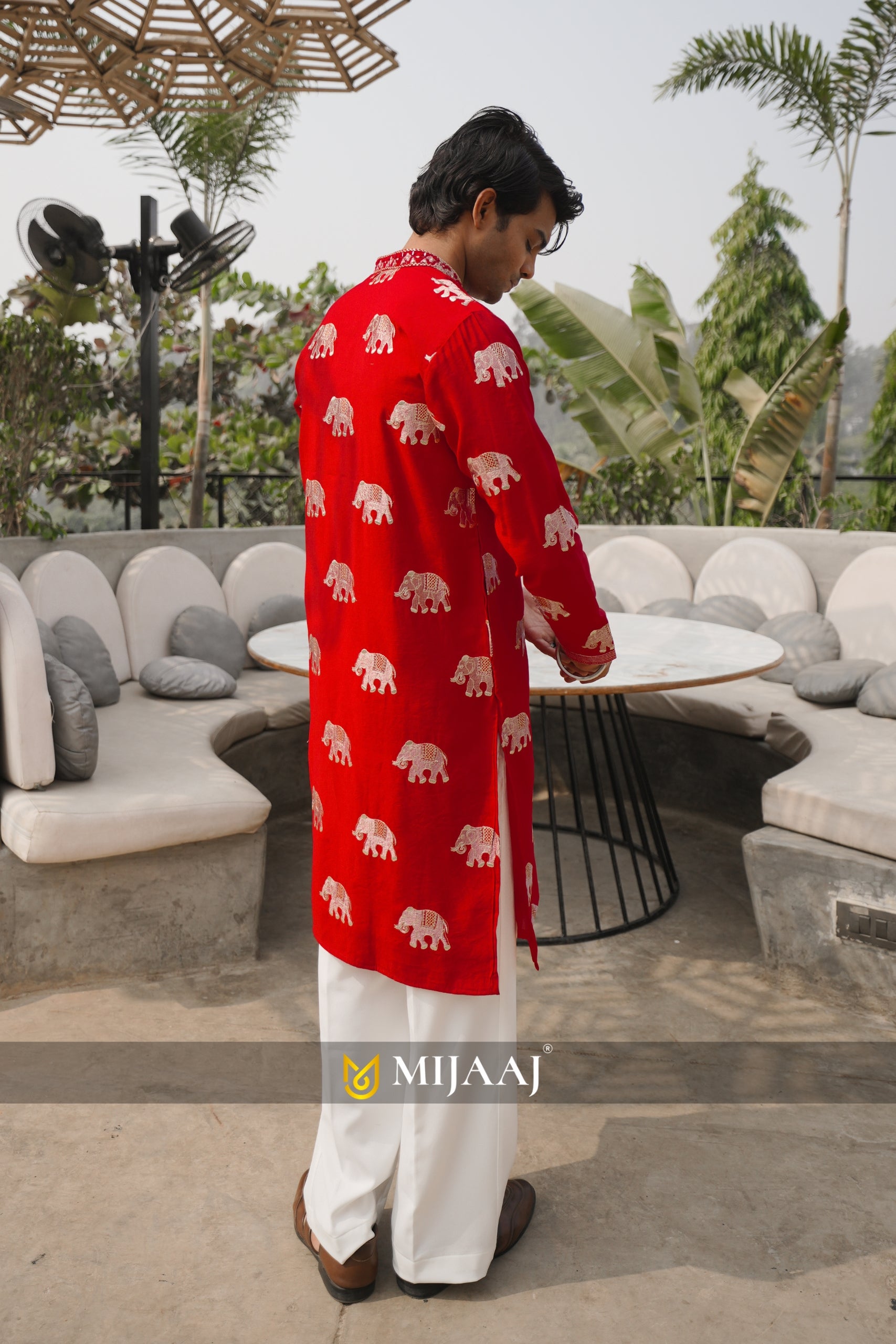 Red Mirror Work Kurta with Elephant Embroidery & Korean Baggy Pants