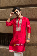 Men’s Pink Satin Silk Kurta Set with Zari & Sequin Embroidery