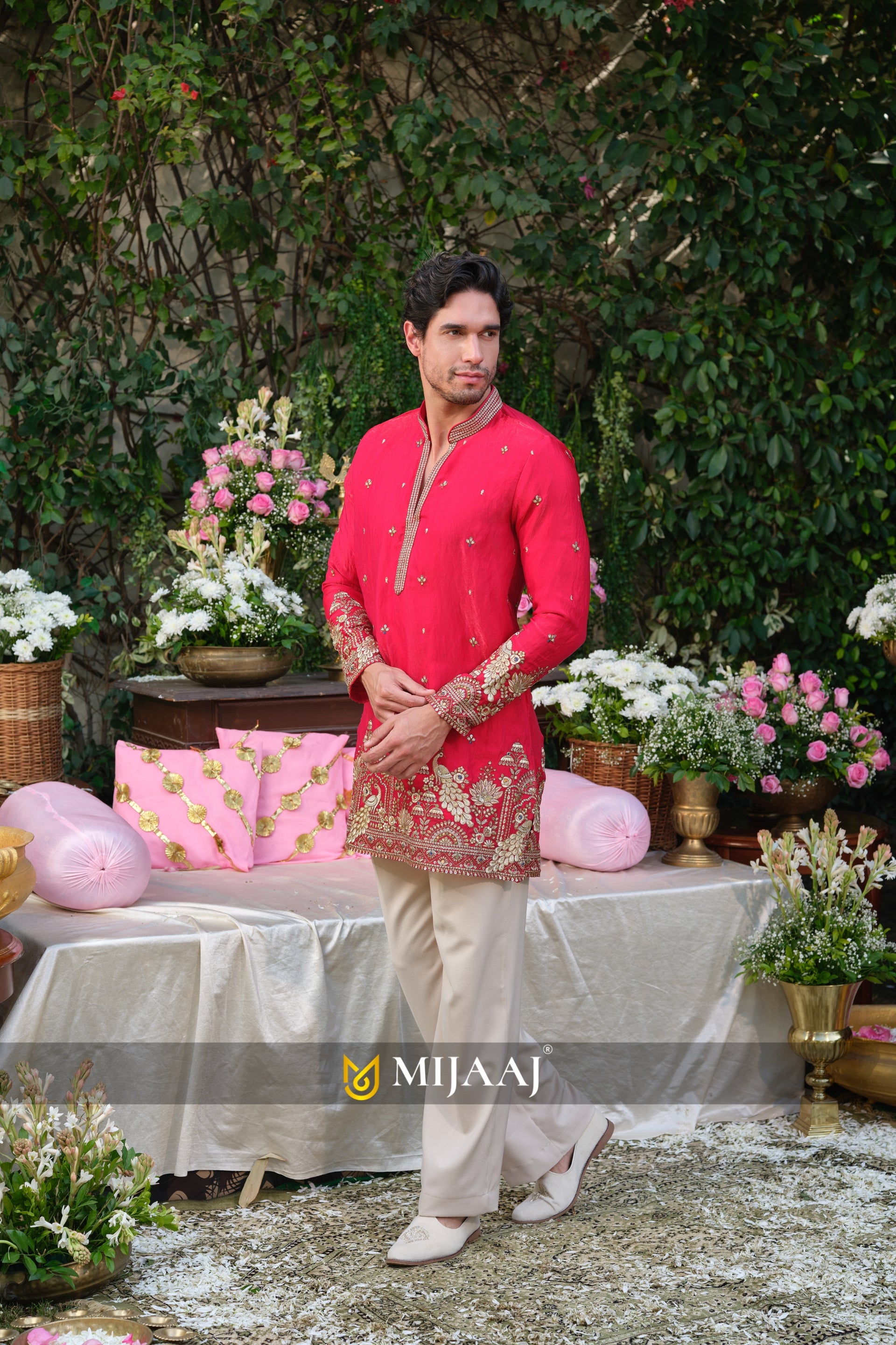 V NECK RED COLOR SHORT KURTA