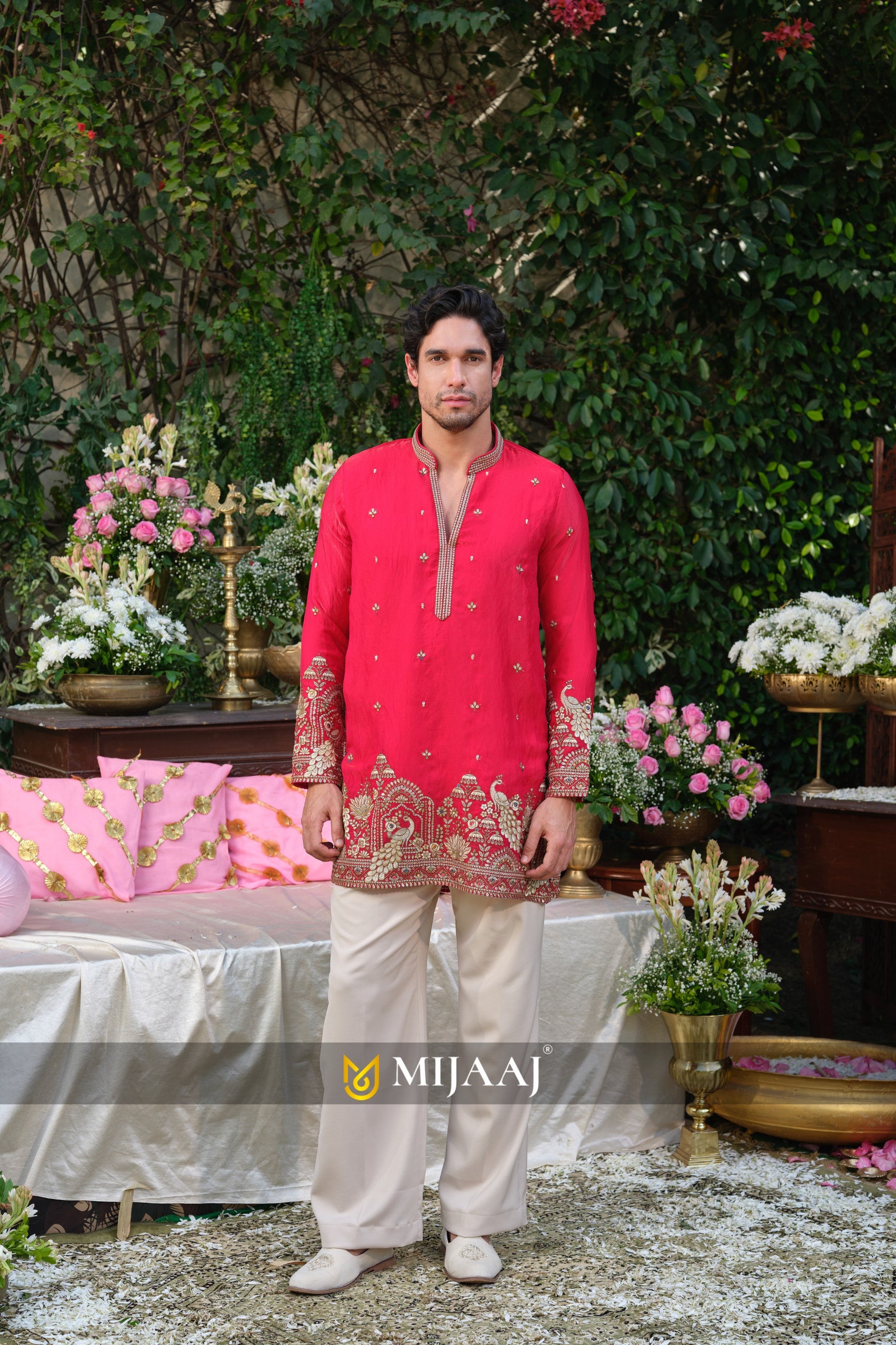 V NECK RED COLOR SHORT KURTA
