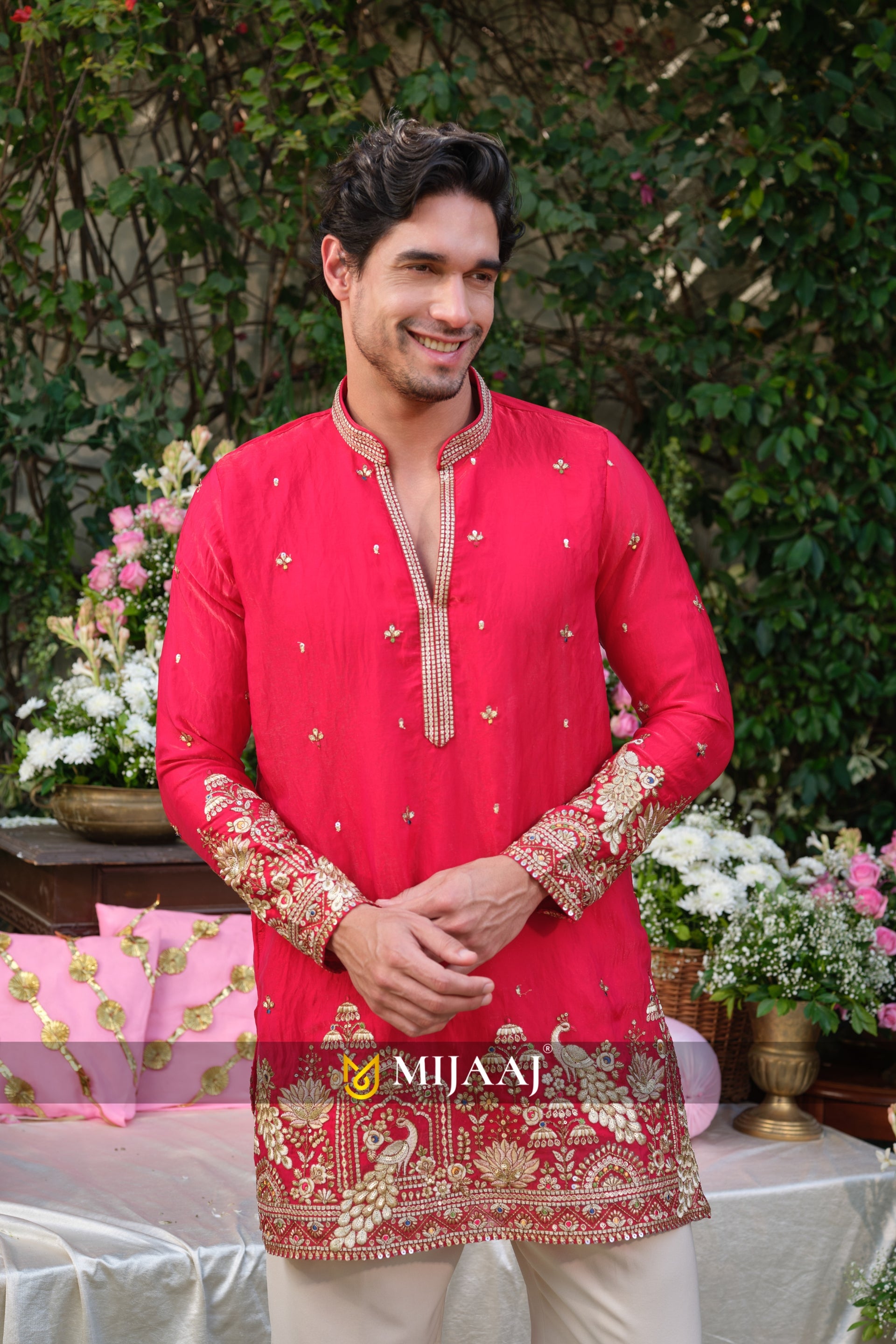 V NECK RED COLOR SHORT KURTA