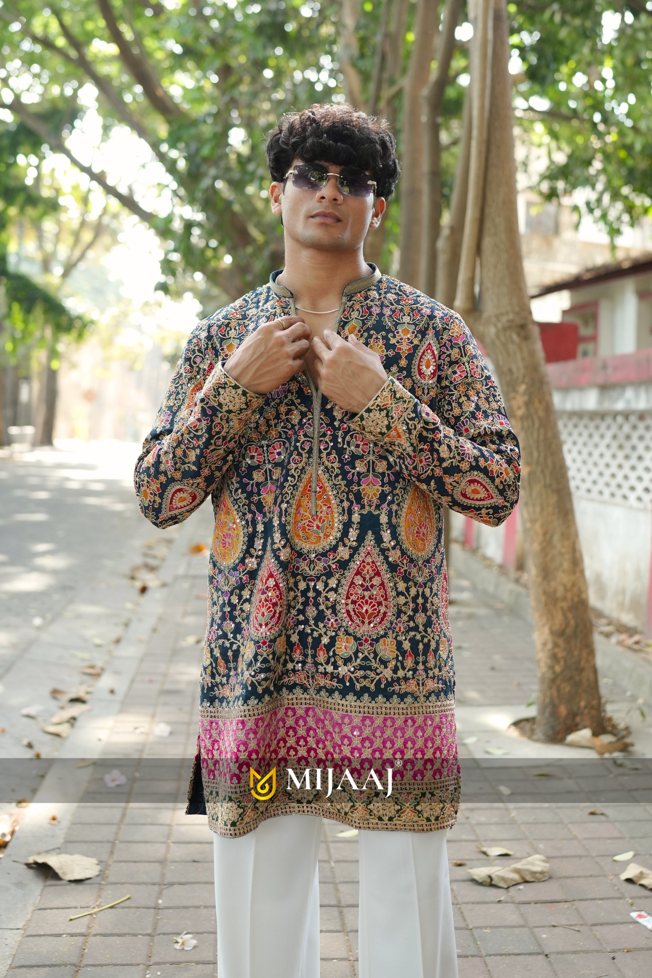 Blue Color V Neck Short Kurta with Premium Korean Pants