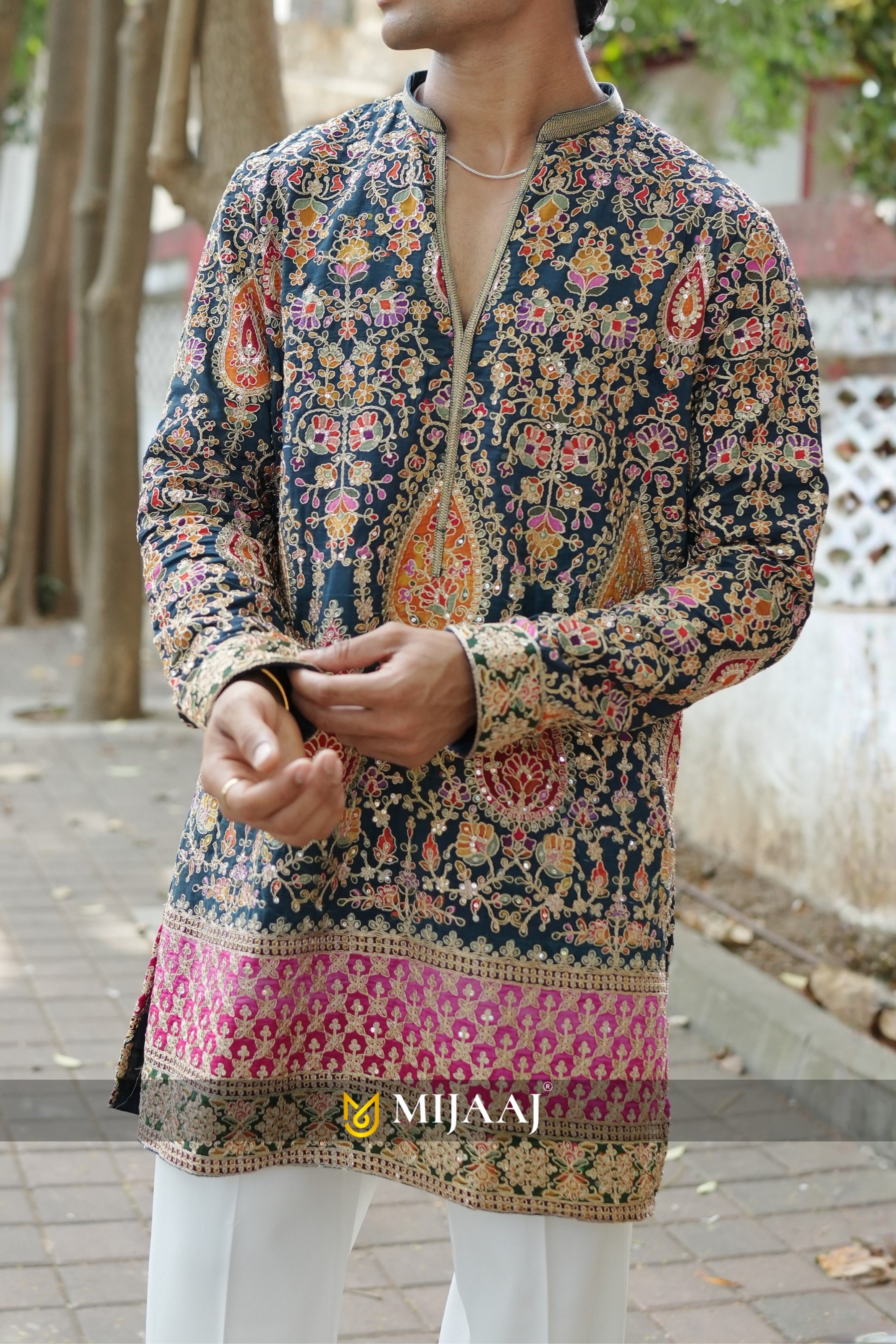 Blue Color V Neck Short Kurta with Premium Korean Pants
