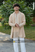 BEIGE COLOR V NECK MIRROR WORK SHORT KURTA WITH PREMIUM KOREAN PANT