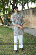 Turquoise Color Short Kurta with Premium Korean Pant