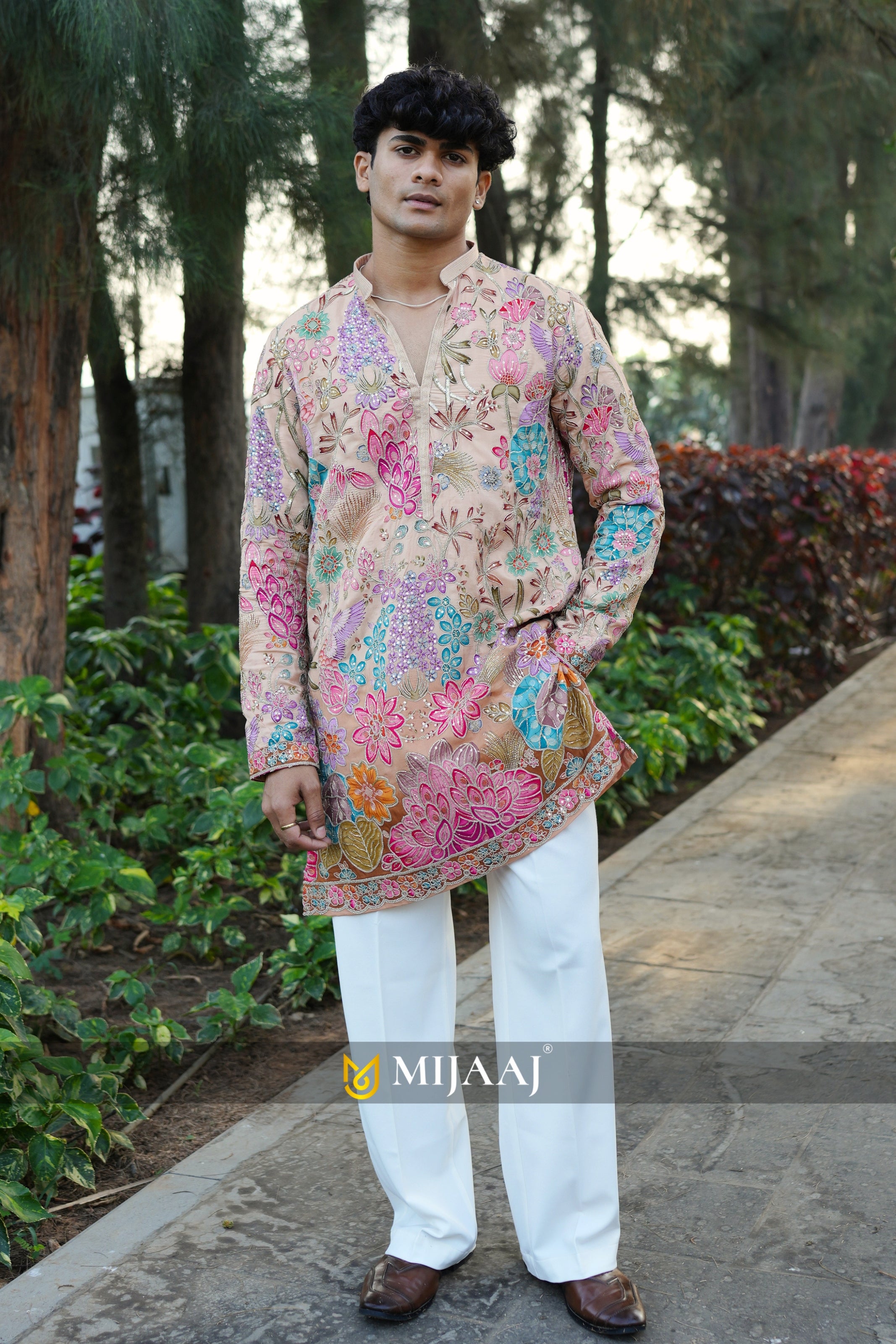 Peach Color Short V-Neck Kurta with Premium Korean Pants