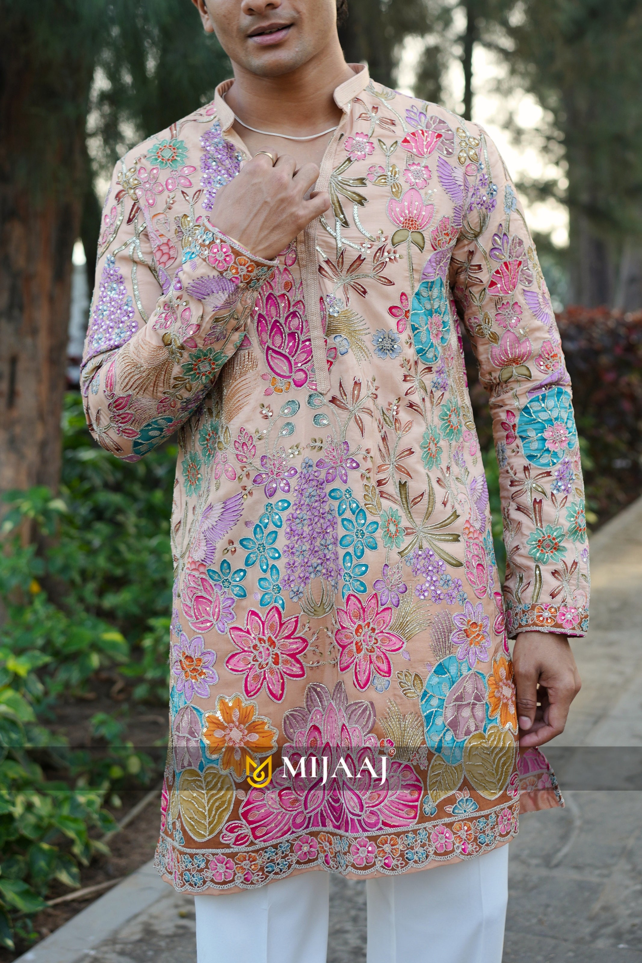 Peach Color Short V-Neck Kurta with Premium Korean Pants