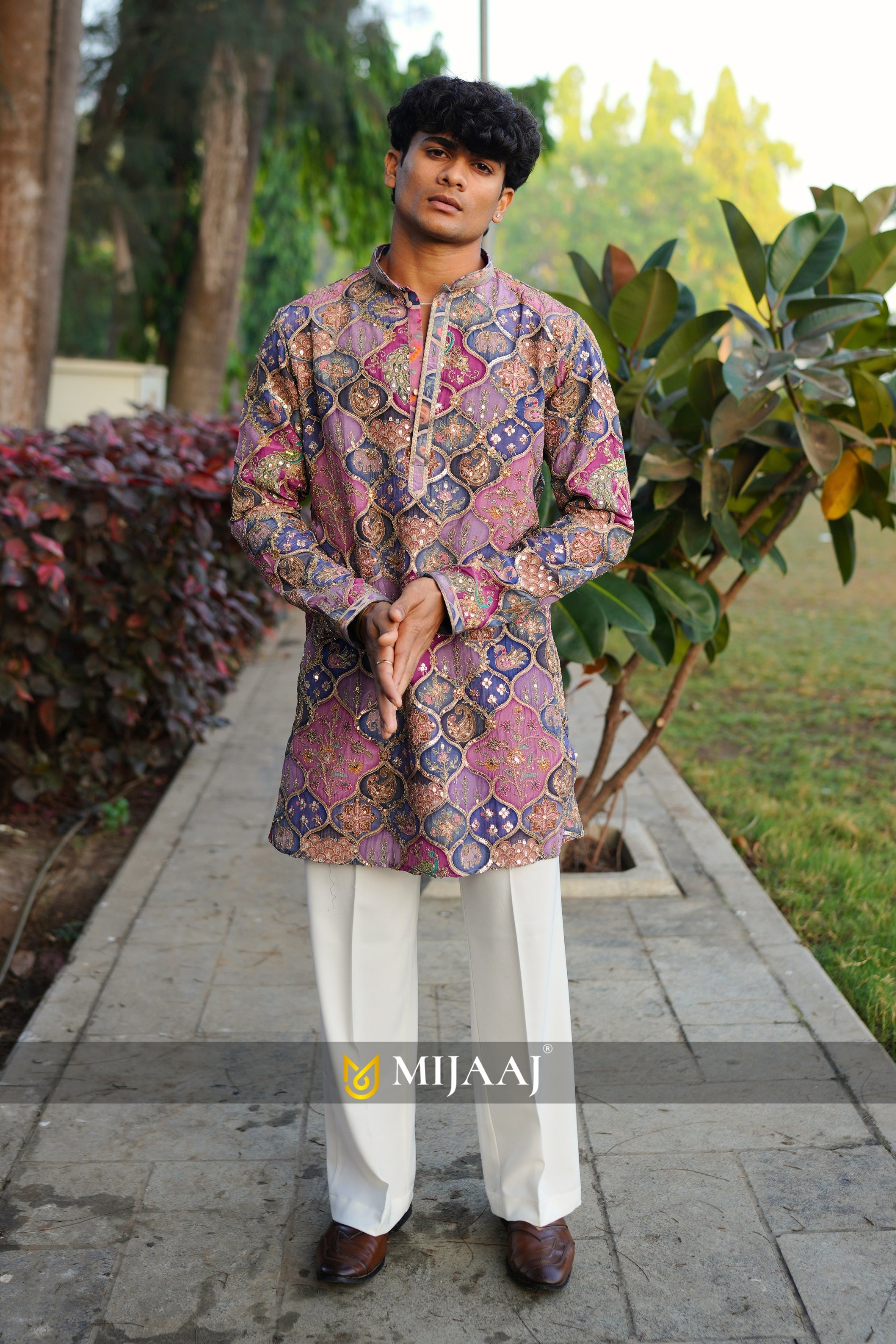 Purple Color Short Kurta with Premium Korean Pant