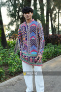 Multi color Embroidered short Kurta for Men with Premium Korean Pants