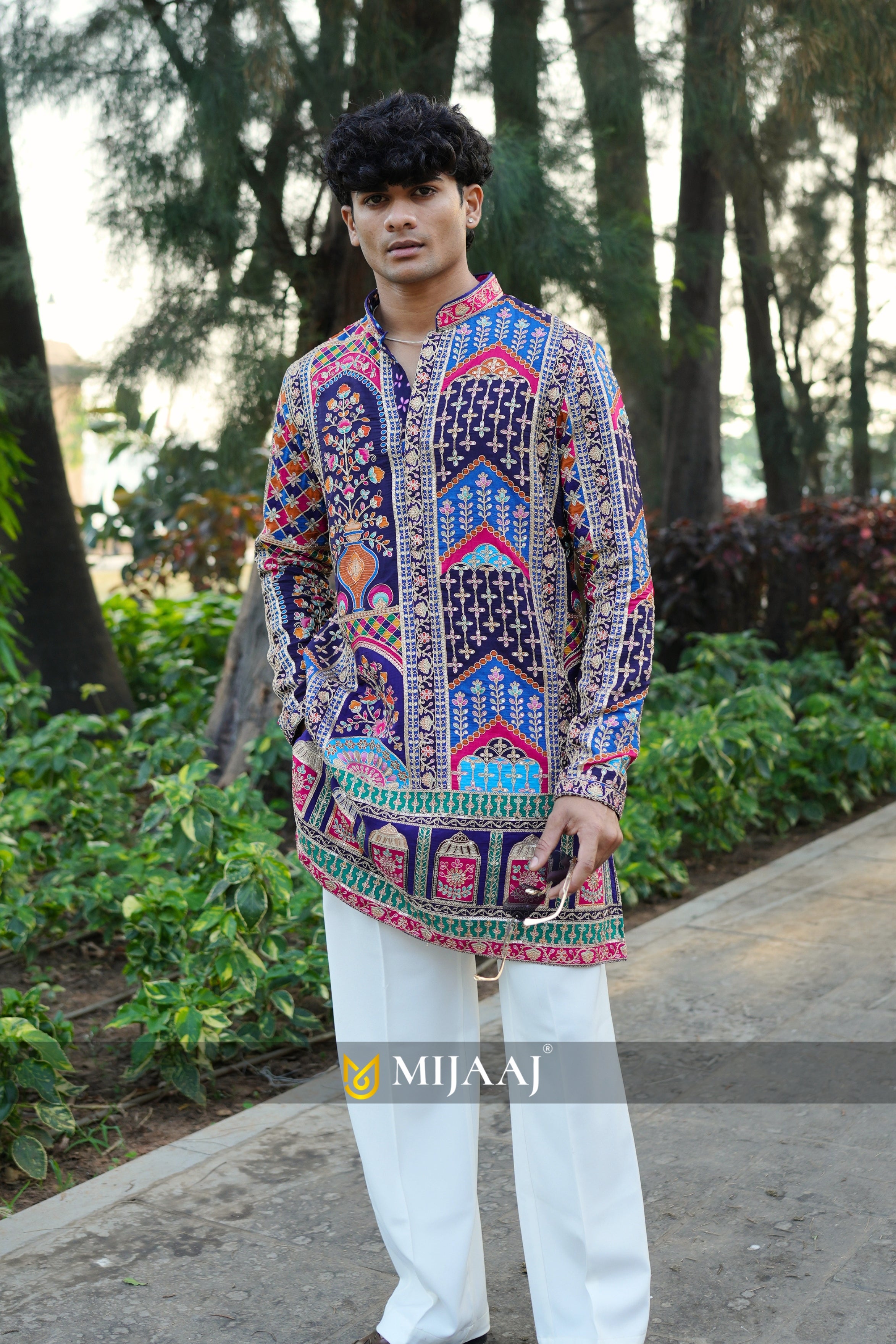 Multi color Embroidered short Kurta for Men with Premium Korean Pants