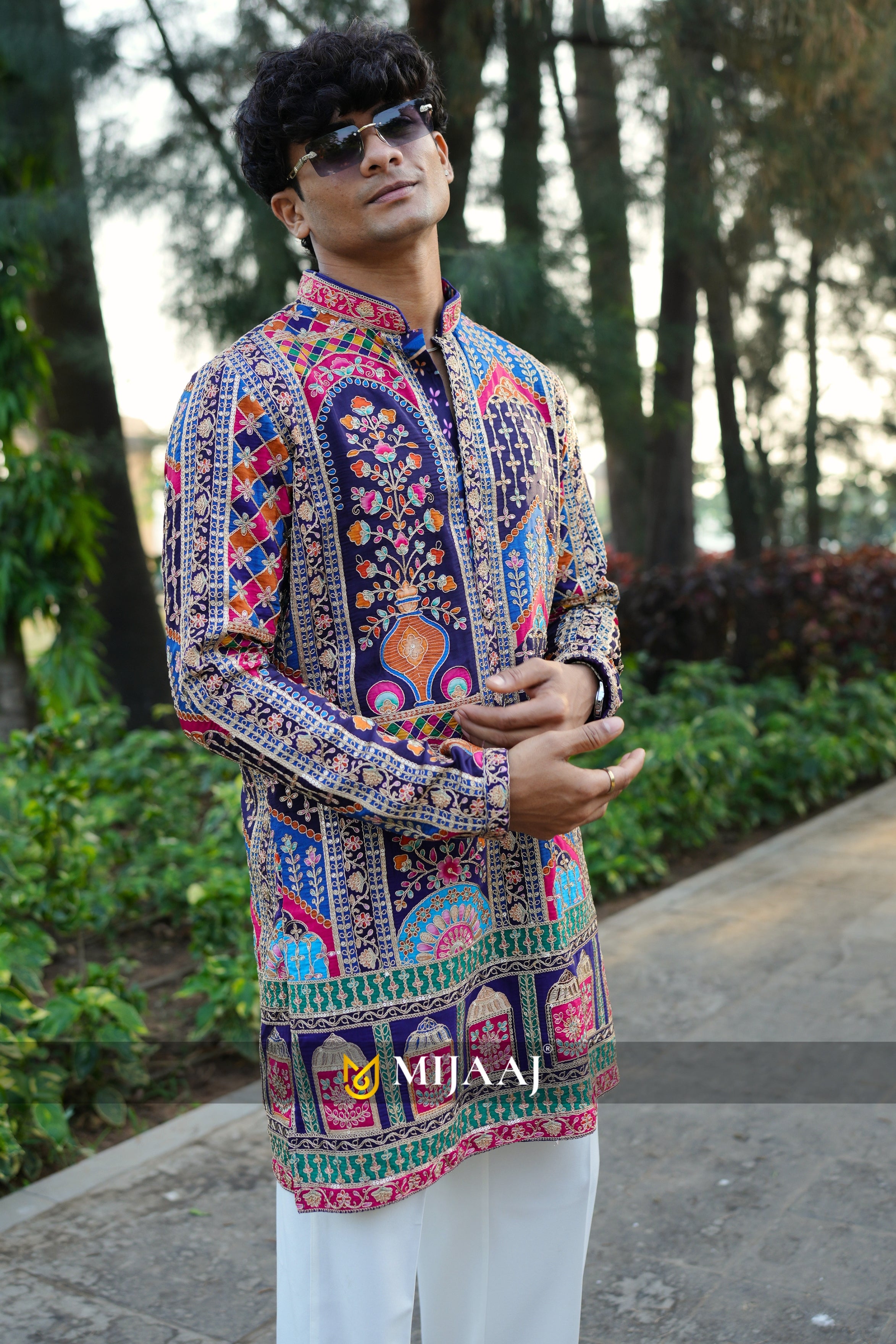 Multi color Embroidered short Kurta for Men with Premium Korean Pants