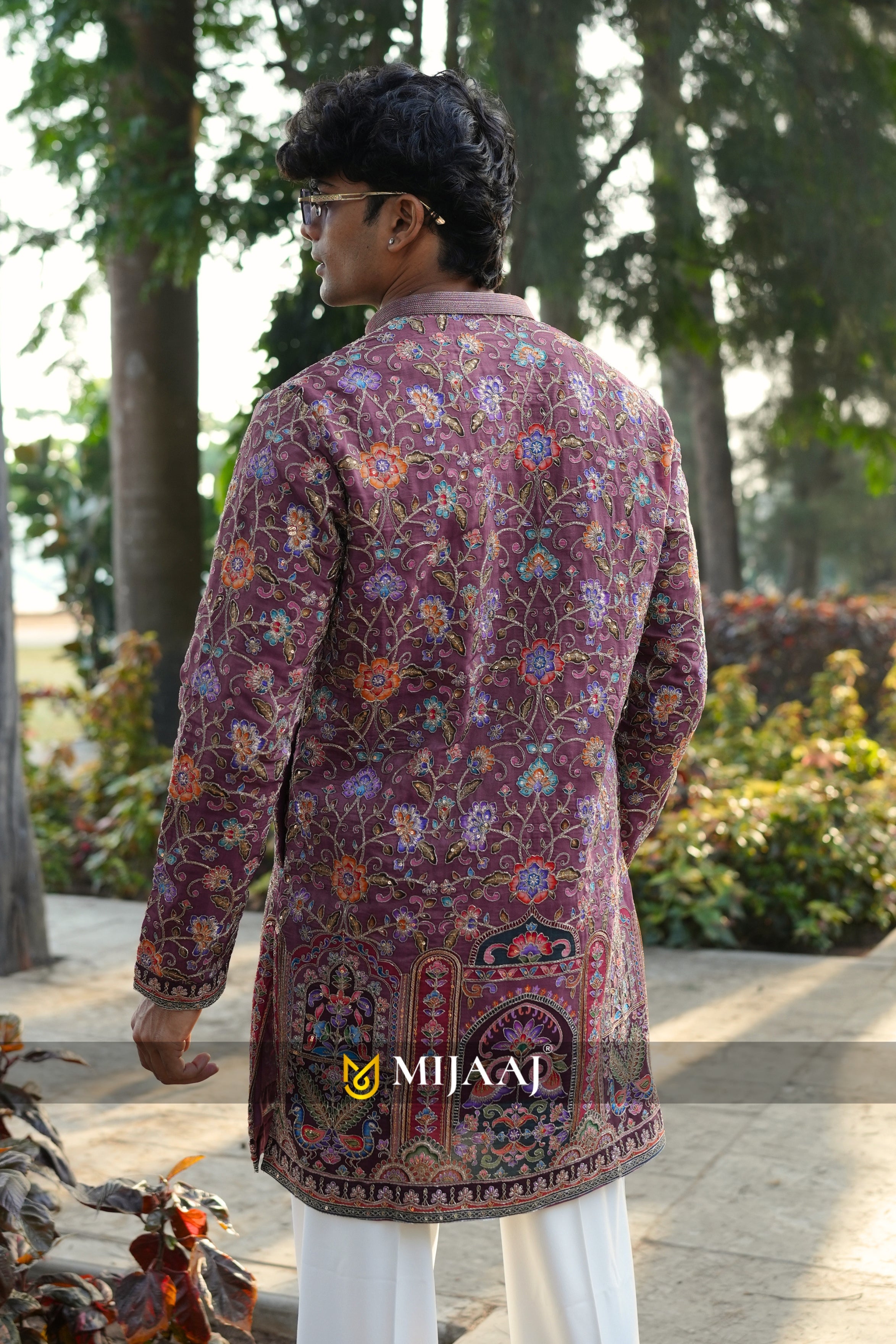 Floral Position Print Short V-neck Kurta for Men Paired with Premium Korean Pants