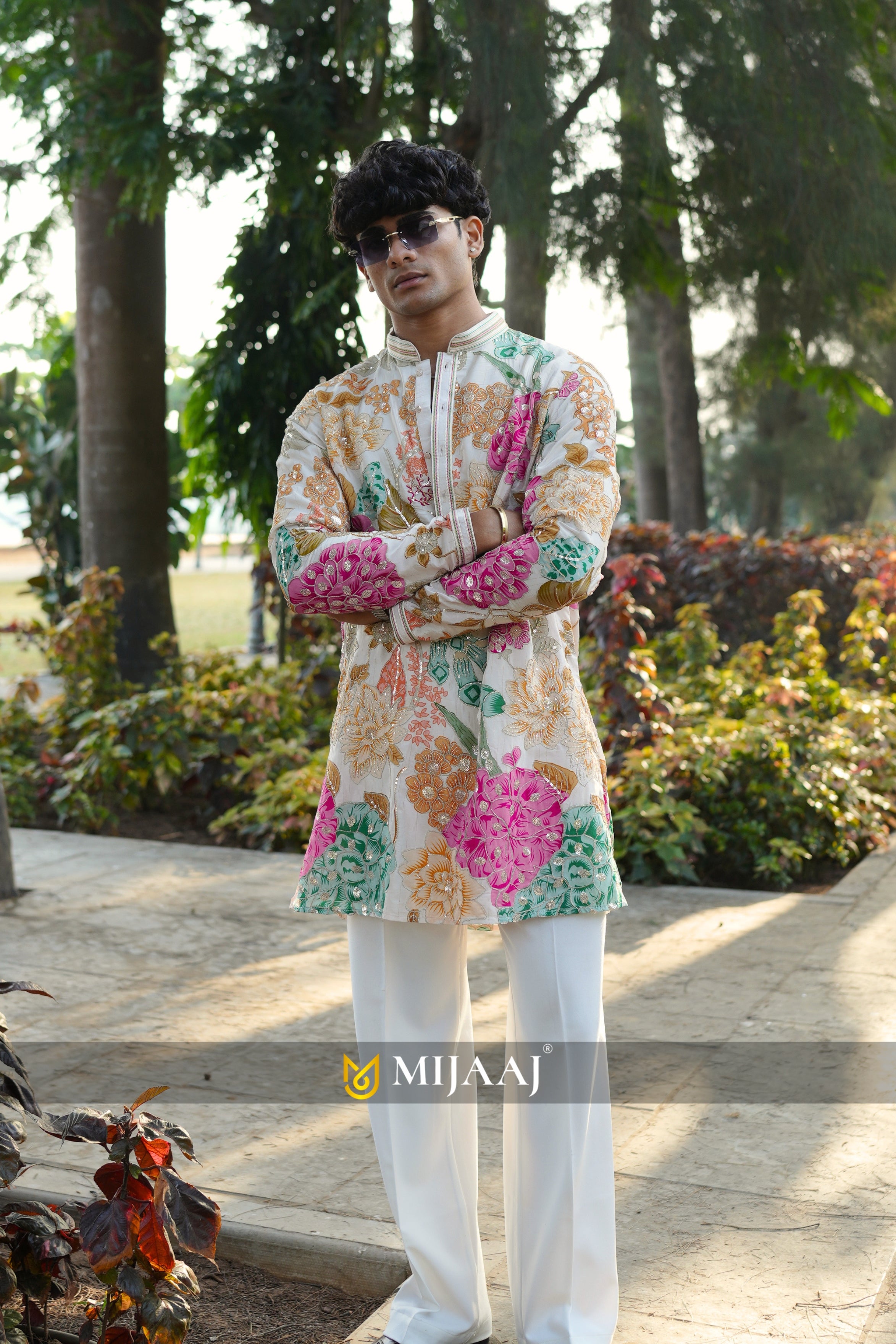 Multicolor Floral Carnival Short Kurta Set for men with Premium Korean Pants