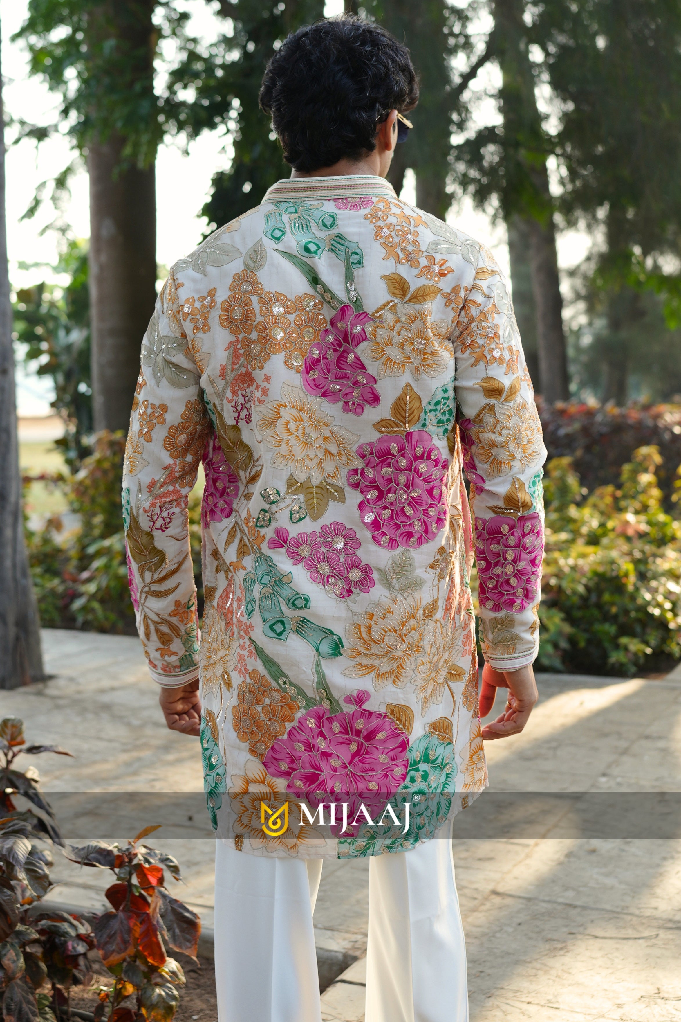 Multicolor Floral Carnival Short Kurta Set for men with Premium Korean Pants