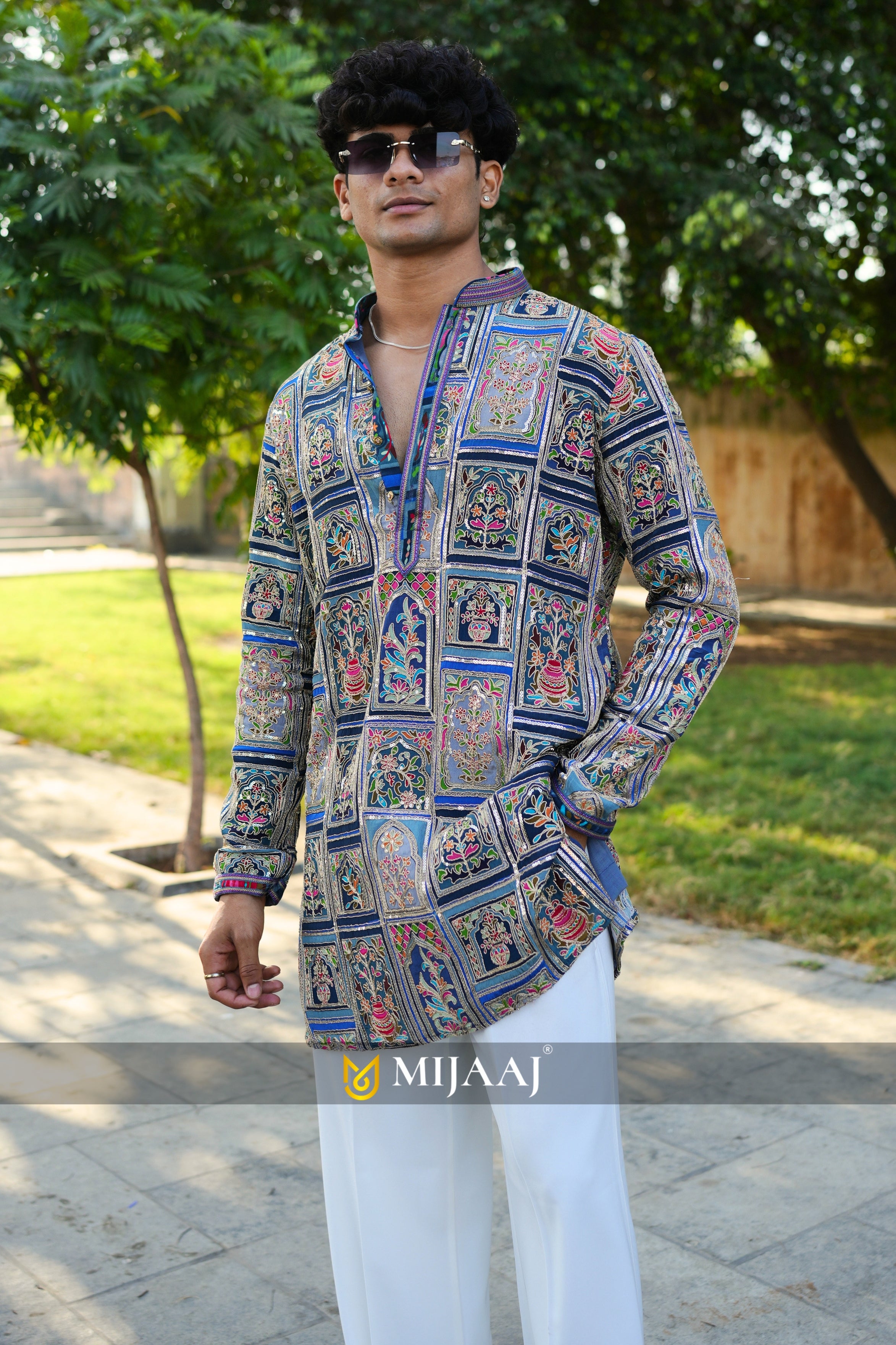 Blue Color Short Kurta For Men with Premium Korean Pants