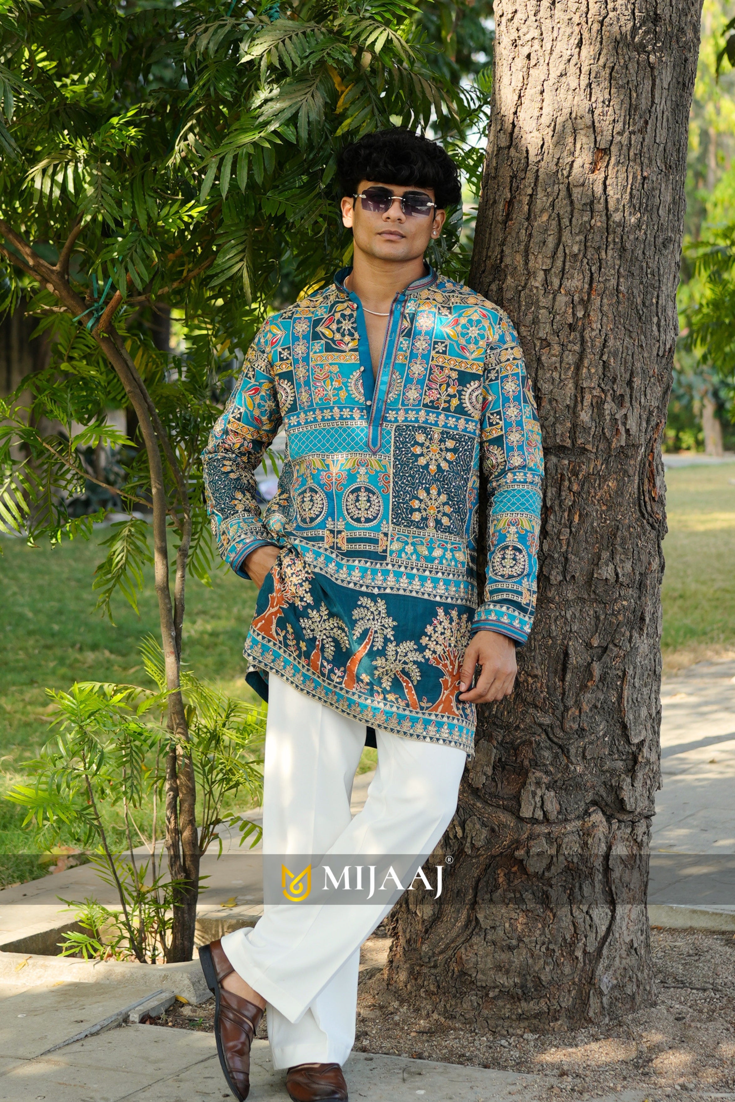 Rama color Embroidered short kurta with Premium Korean pant