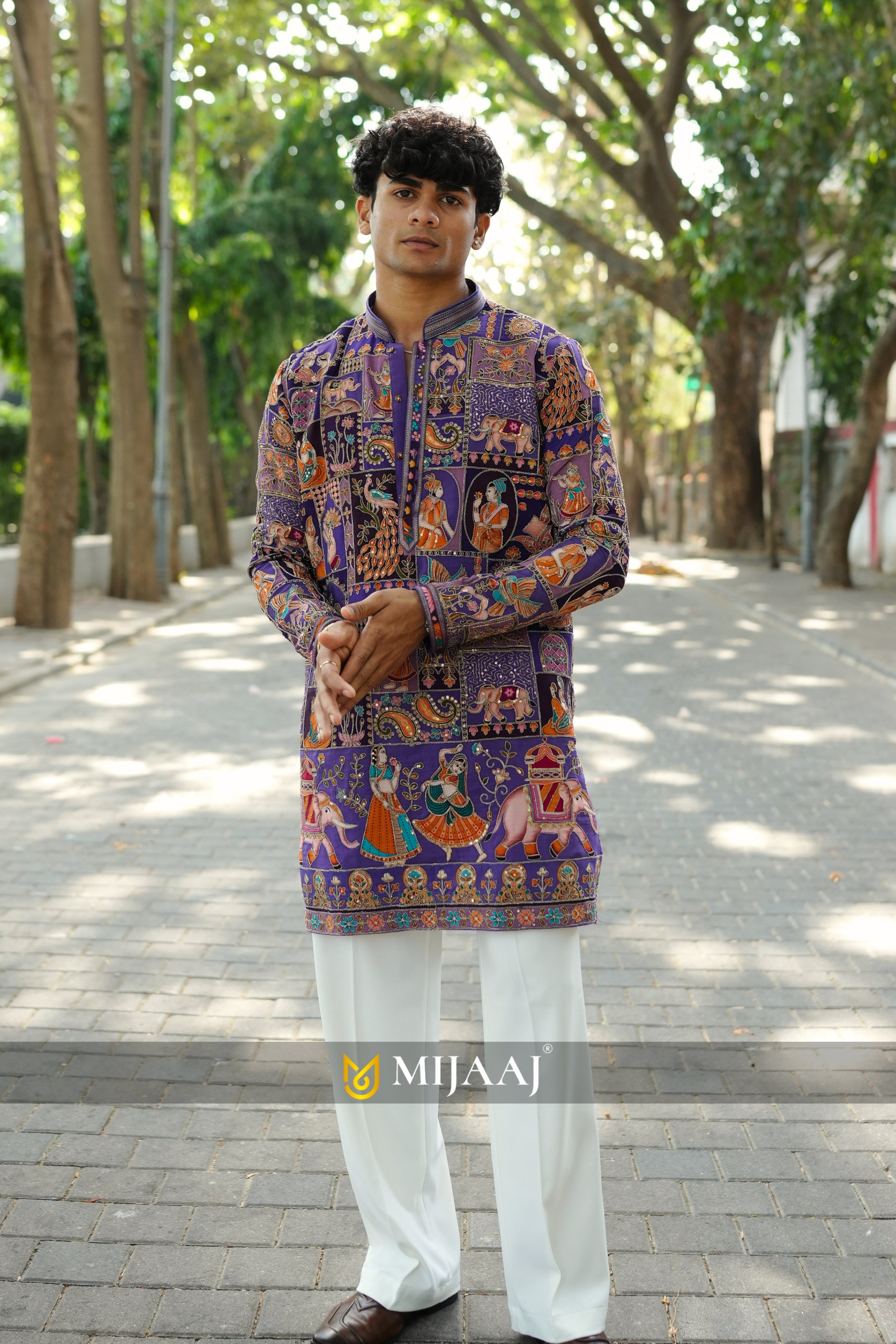Purple colour short kurta for men with Premium Korean Pants