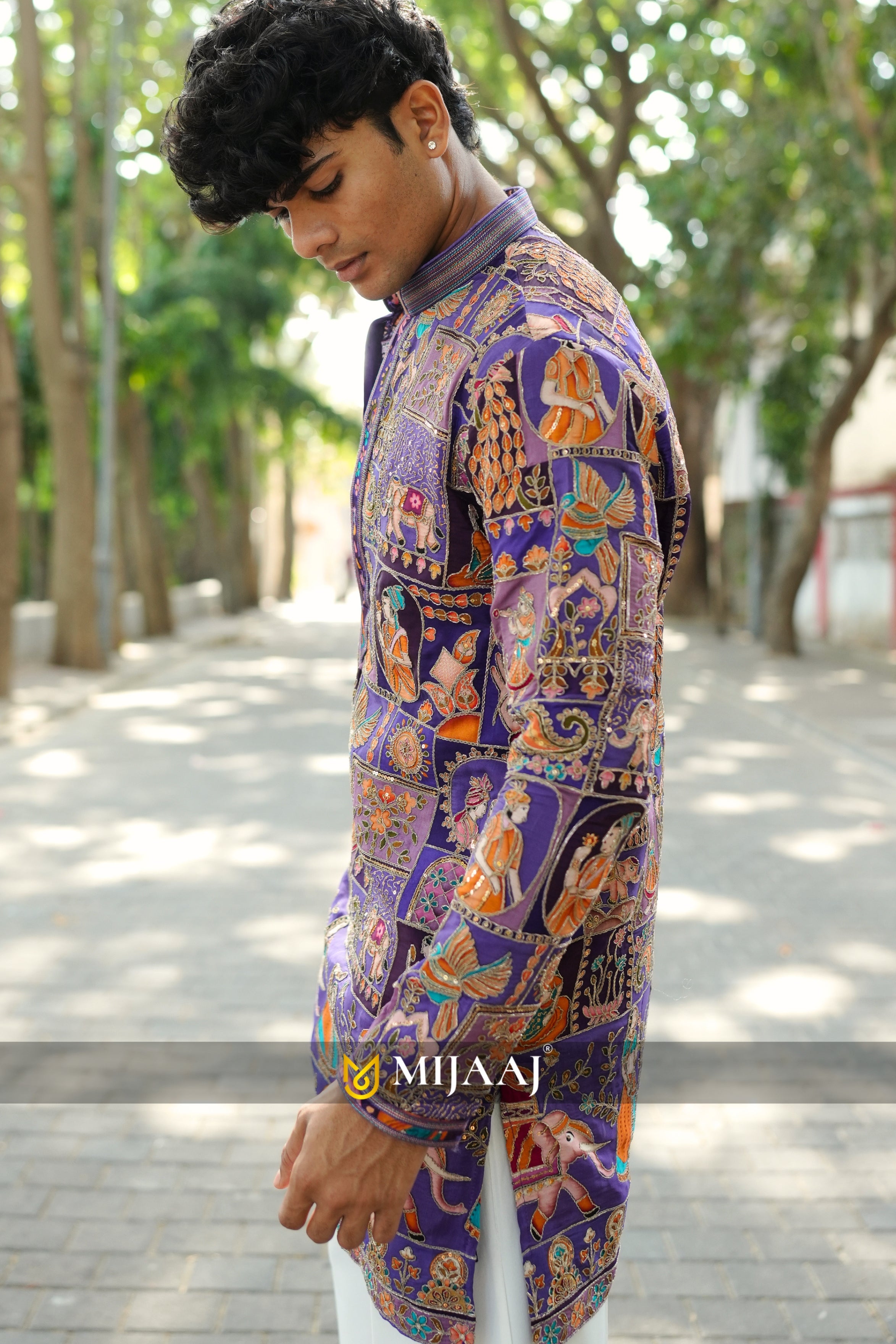 Purple colour short kurta for men with Premium Korean Pants