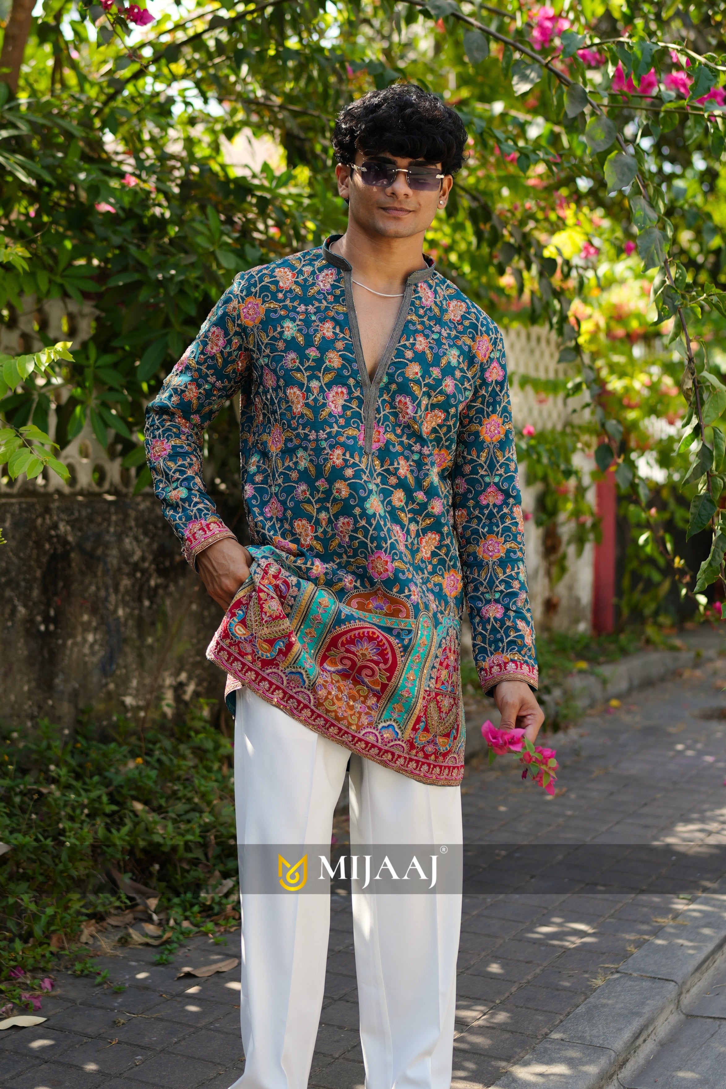 RAMA Blue V Neck Short Kurta with Premium Korean Pants