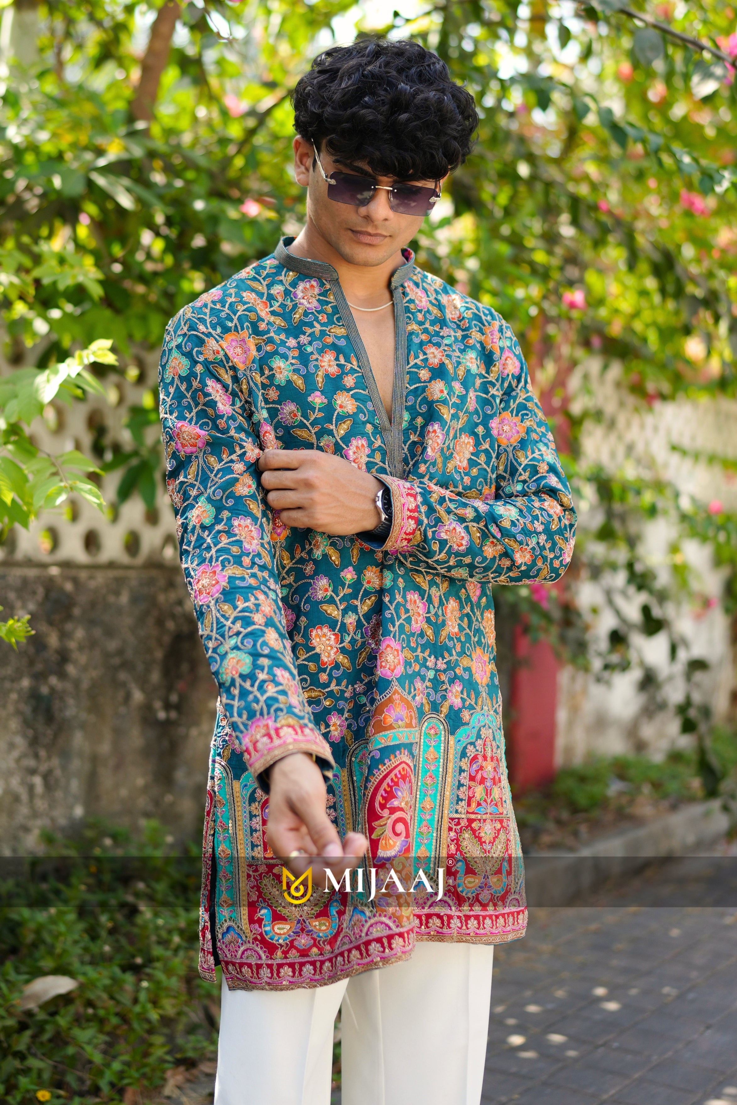 RAMA Blue V Neck Short Kurta with Premium Korean Pants