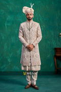 2026 Trendsetting Rustic Gold Groom Sherwani – Designed to Match Red & Maroon Bridal Lehenga