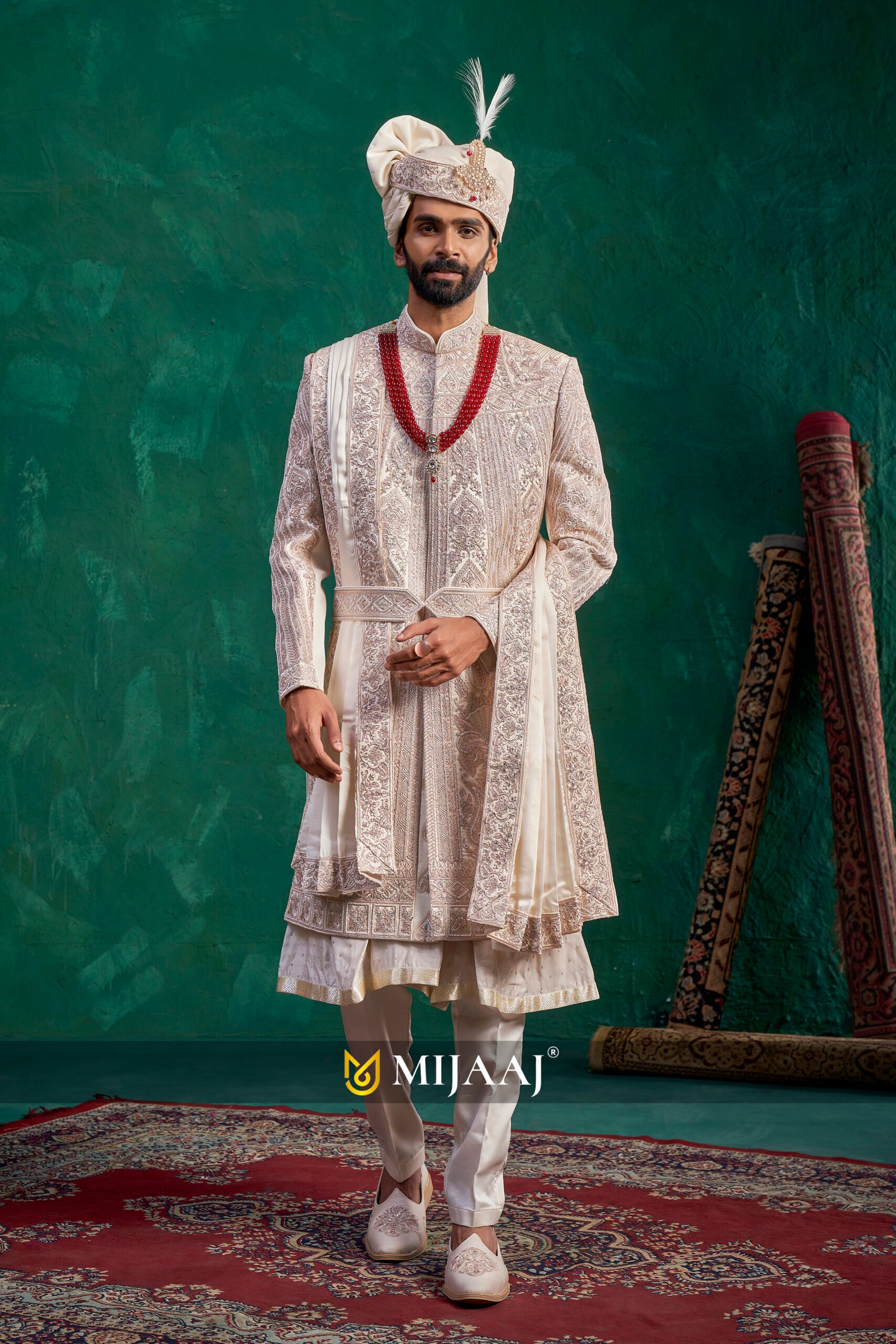 Majestic Zari-Embroidered Groom Sherwani