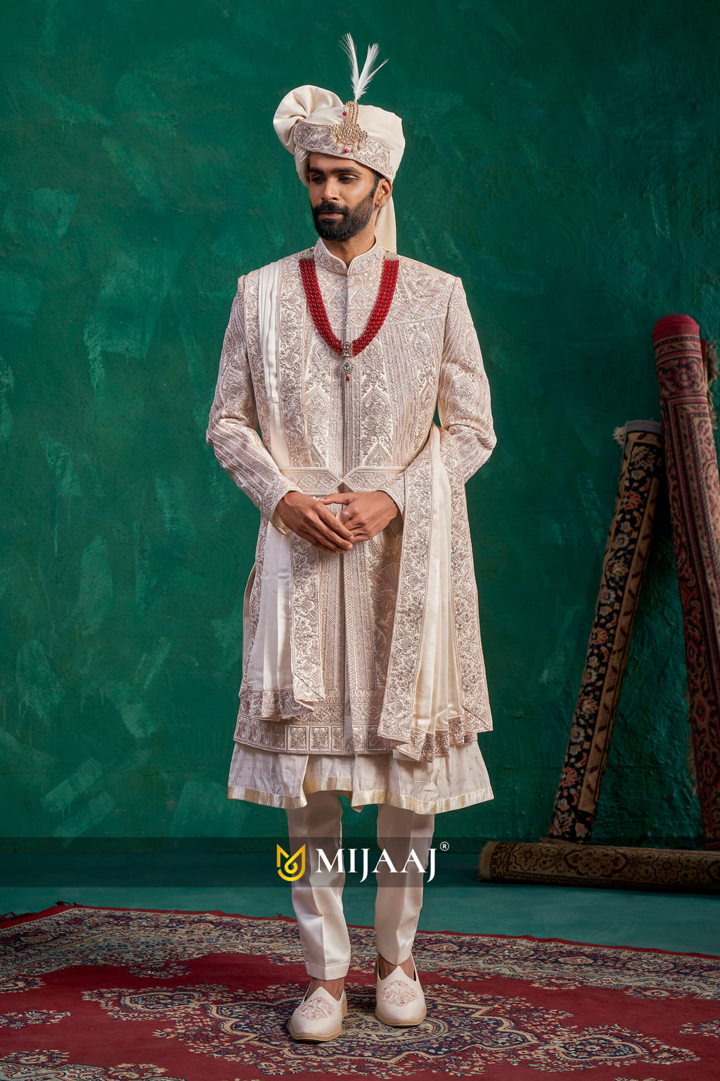 Majestic Zari-Embroidered Groom Sherwani