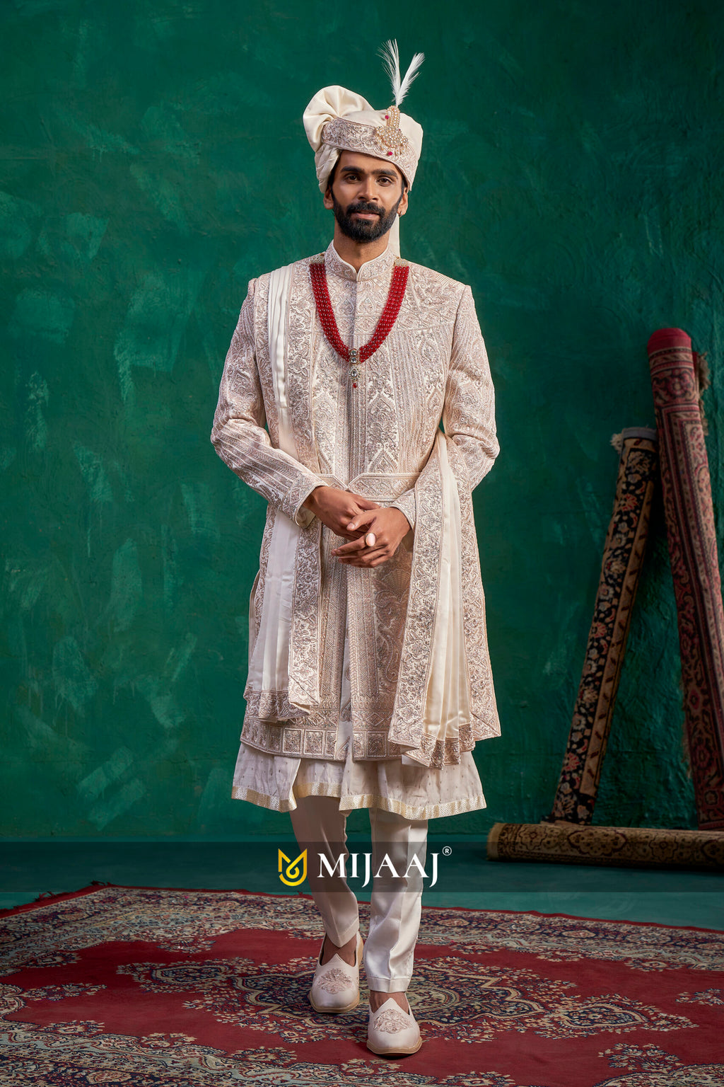 Majestic Zari-Embroidered Groom Sherwani