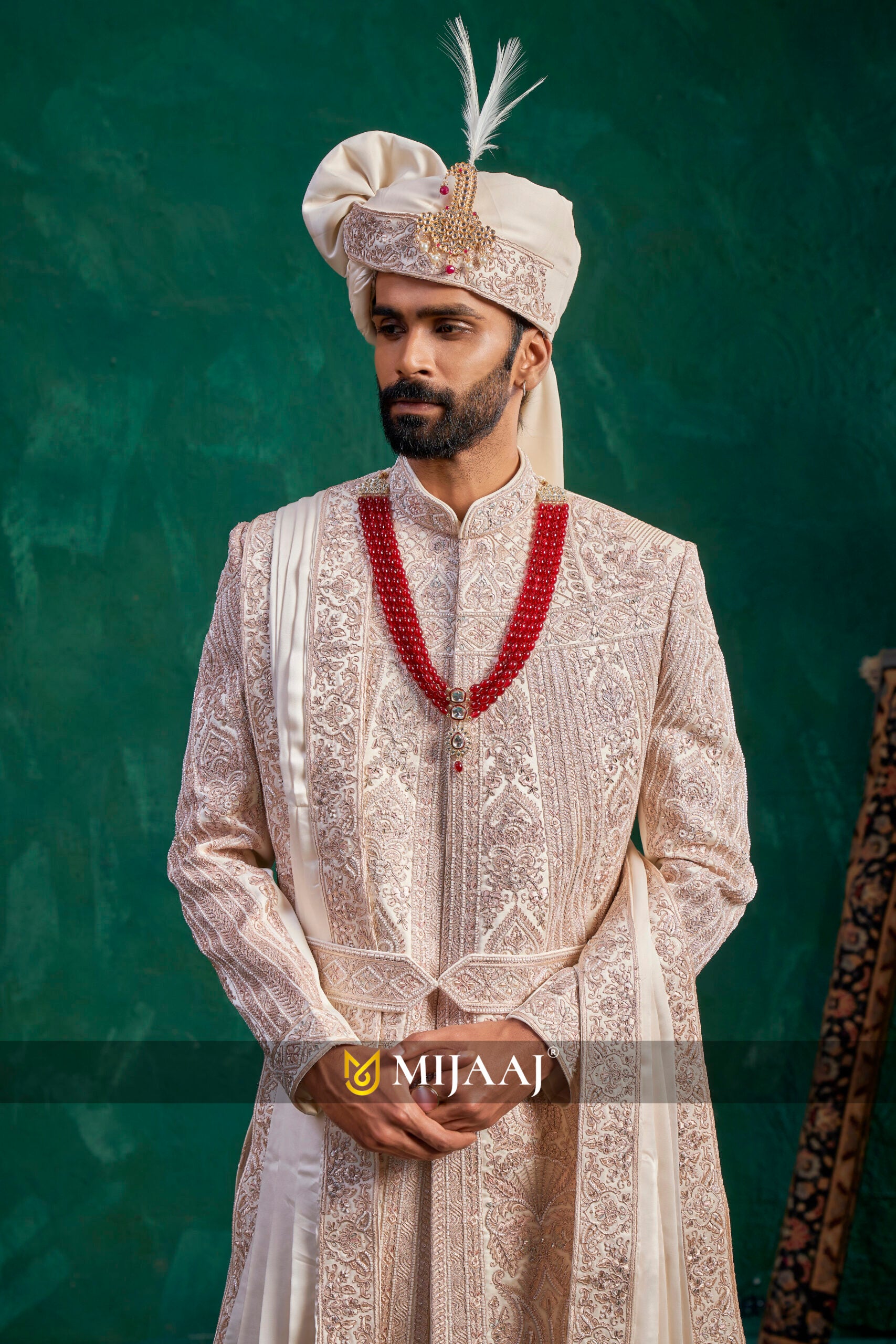 Majestic Zari-Embroidered Groom Sherwani