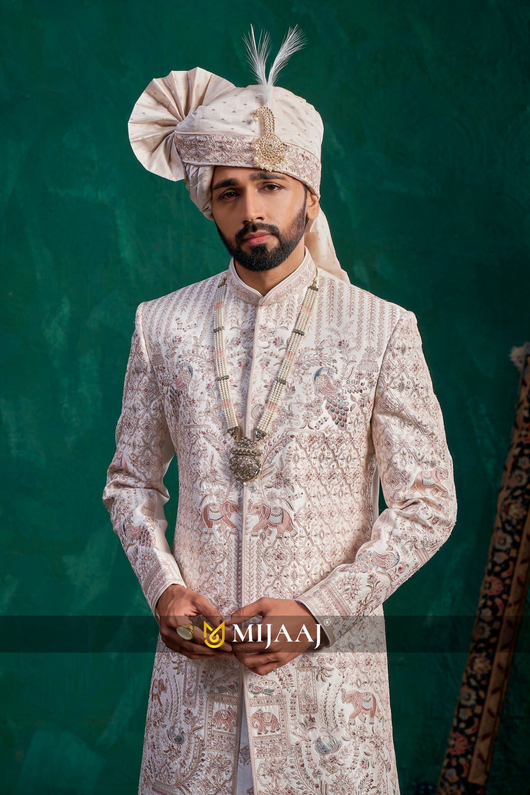 Champagne Peacock Motif Majestic Sherwani