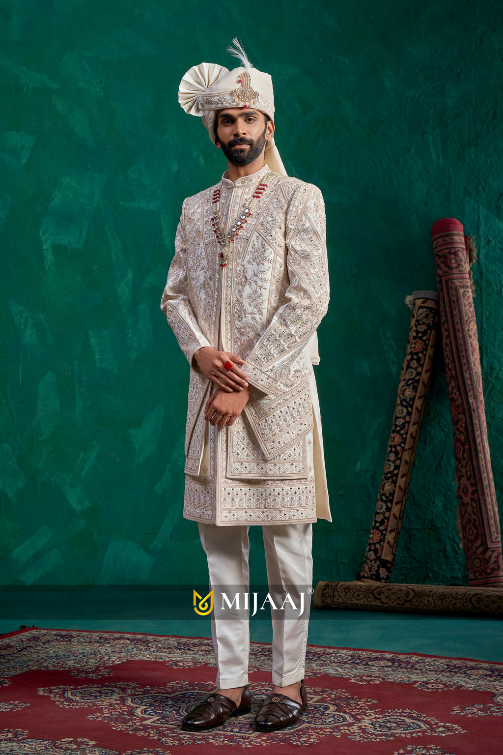 Regal Embroidered Ivory Groom Sherwani