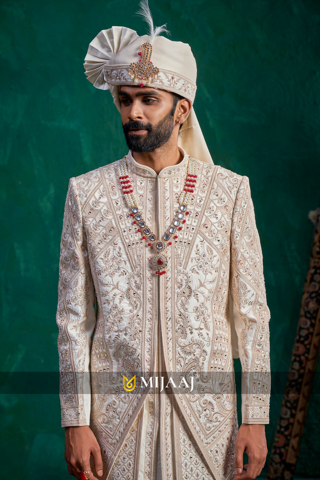 Regal Embroidered Ivory Groom Sherwani