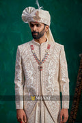 Regal Embroidered Ivory Groom Sherwani