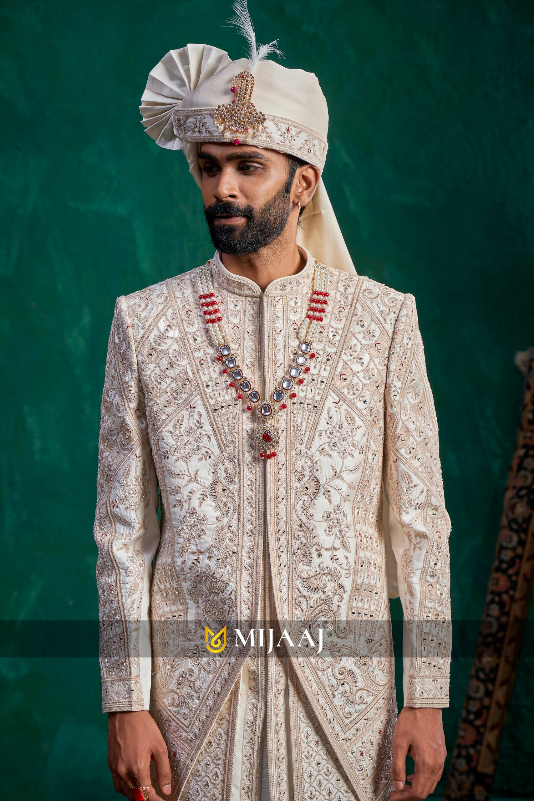 Regal Embroidered Ivory Groom Sherwani