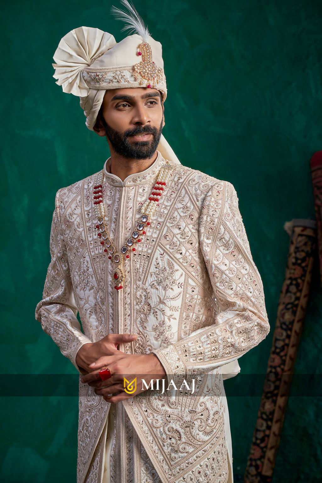 Regal Embroidered Ivory Groom Sherwani