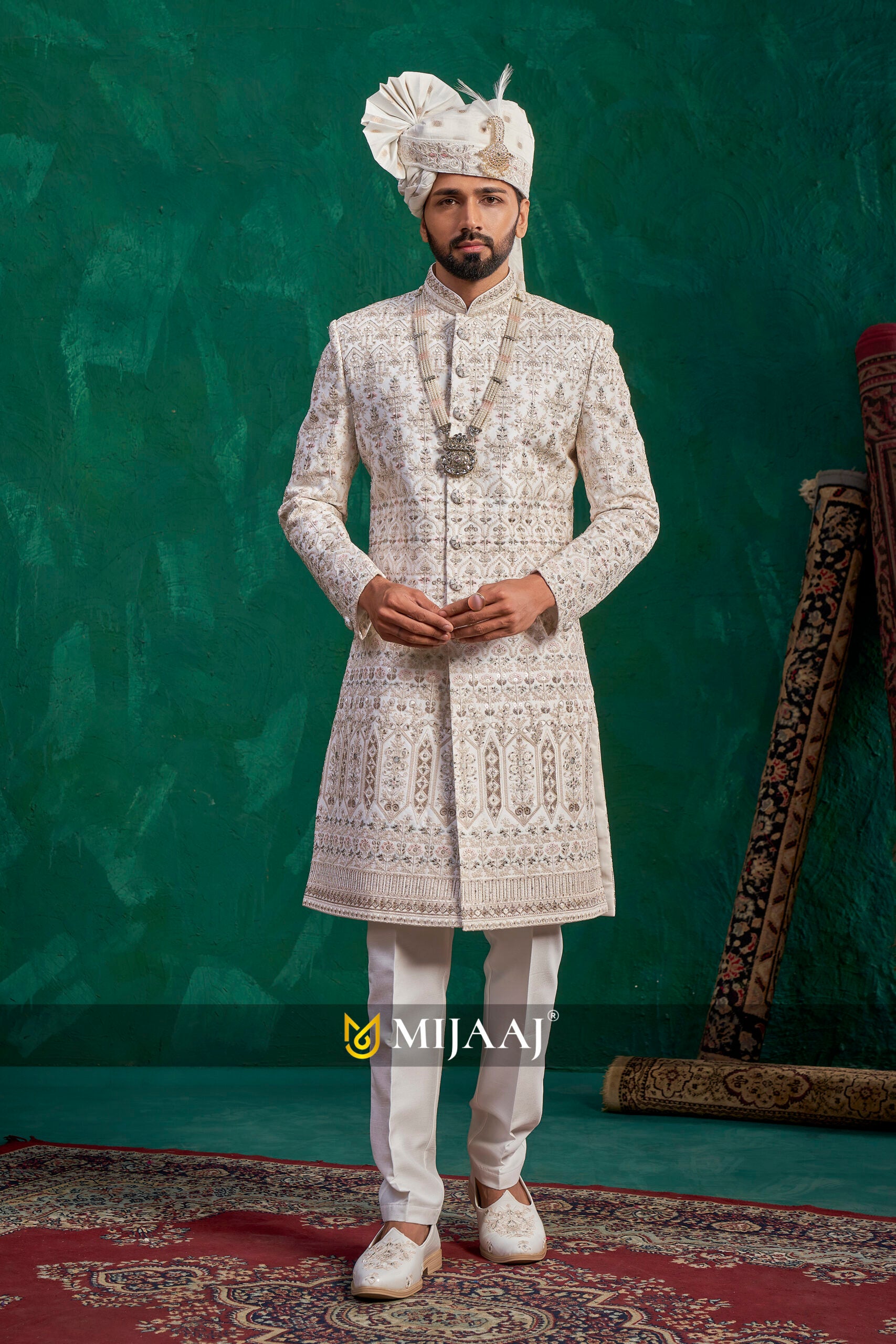 Ivory Regal Zari-Work Sherwani