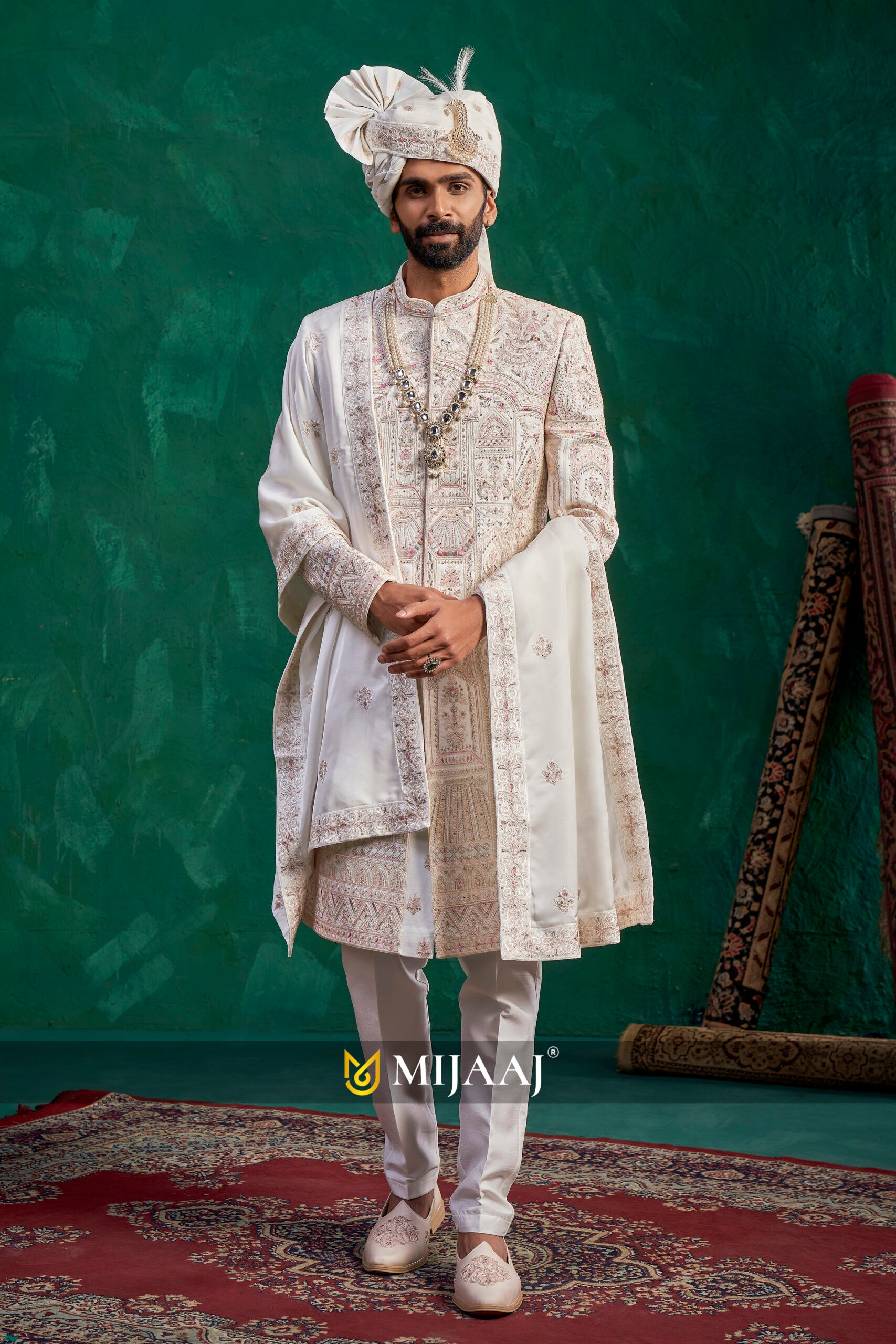 Imperial White Royal Wedding Sherwani For Groom