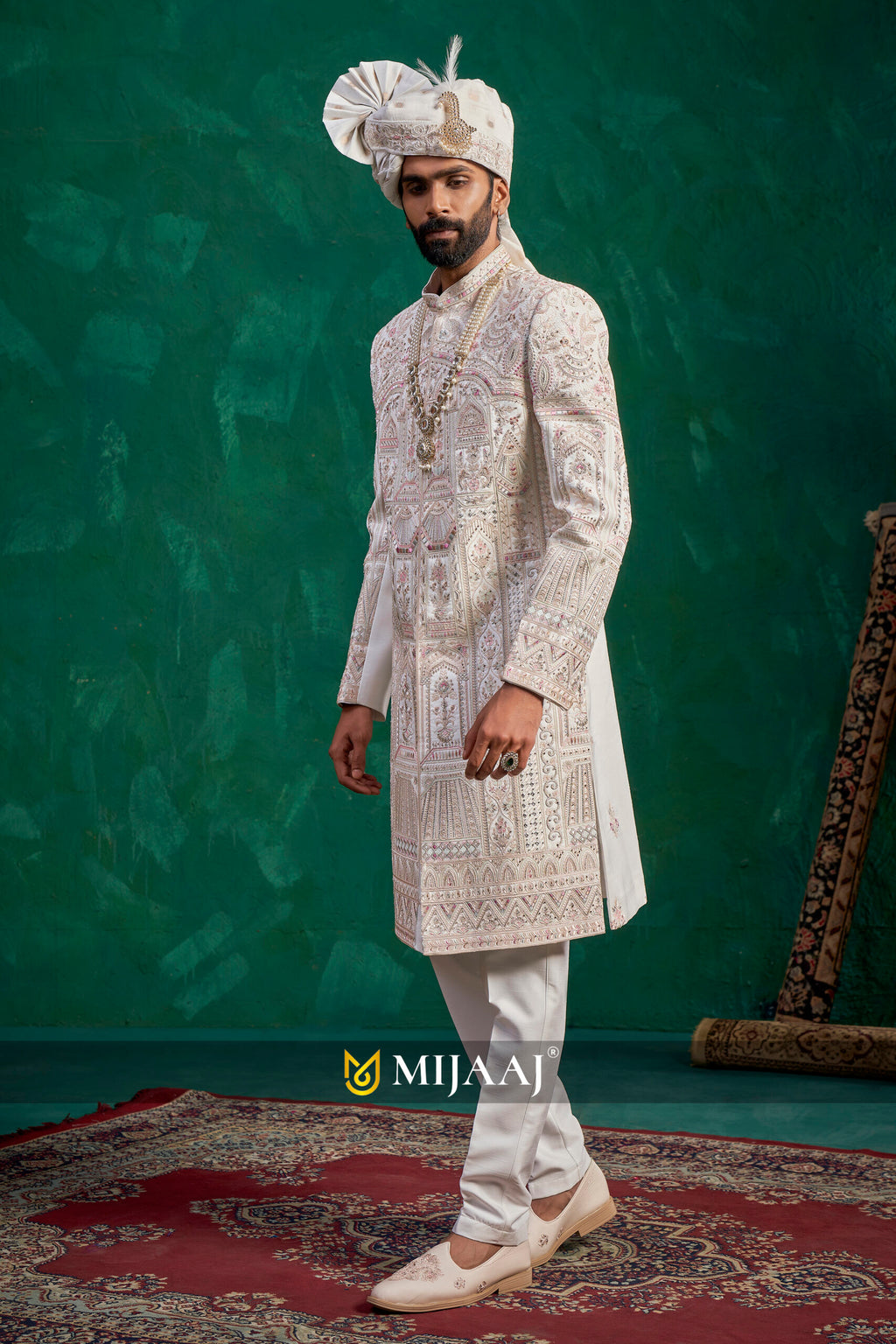 Imperial White Royal Wedding Sherwani For Groom