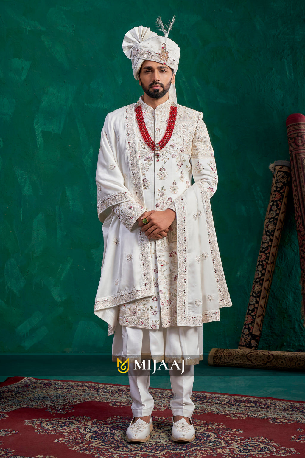 Royal Cream floral Handcrafted Groom wedding sherwani perfect match for Pink/Magenta Bridal Lehenga