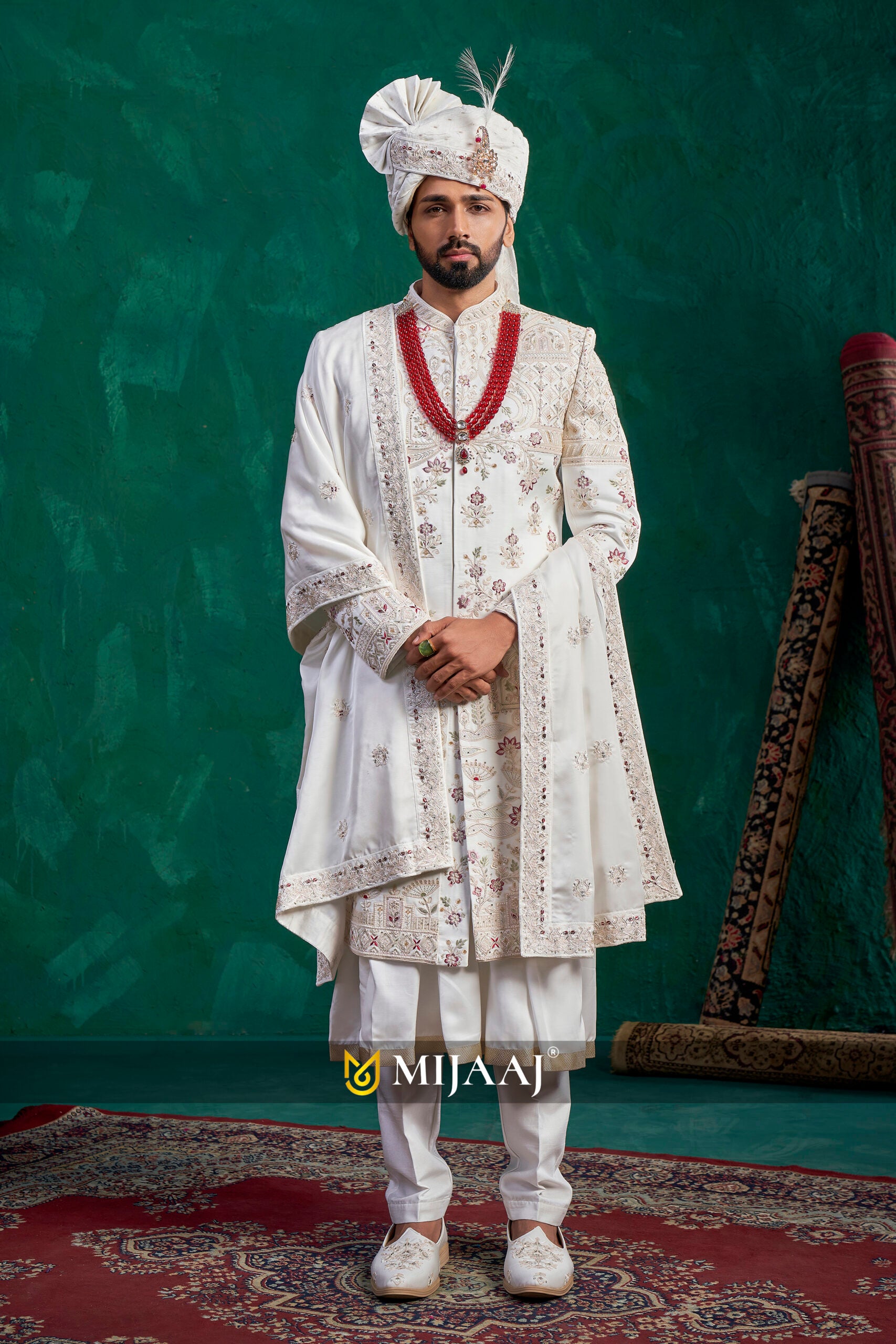 Royal Cream floral Handcrafted Groom wedding sherwani perfect match for Pink/Magenta Bridal Lehenga