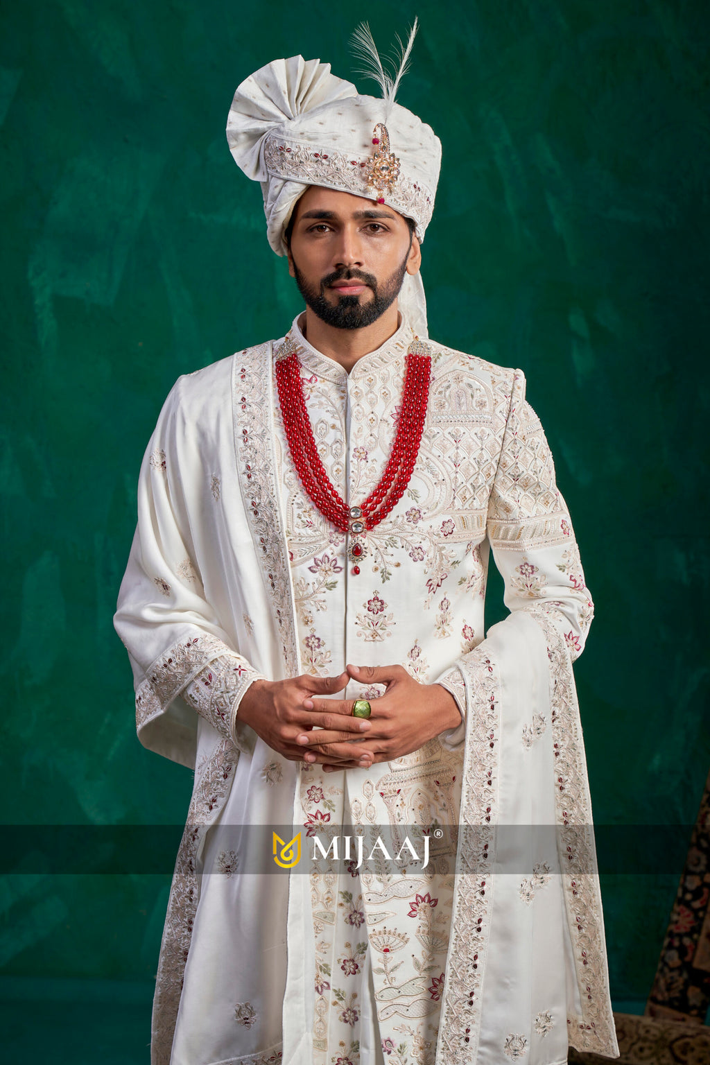 Royal Cream floral Handcrafted Groom wedding sherwani perfect match for Pink/Magenta Bridal Lehenga