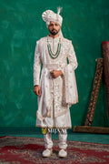 Pearl Ivory Floral Zari-Work Sherwani