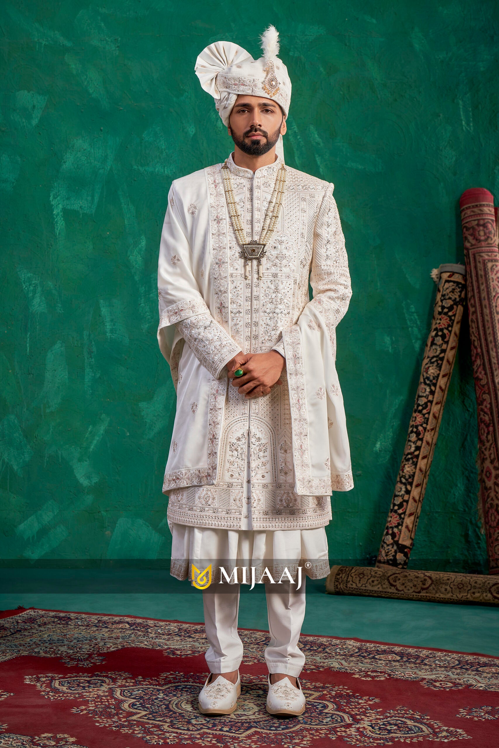 Imperial White Grand Wedding Sherwani for Groom