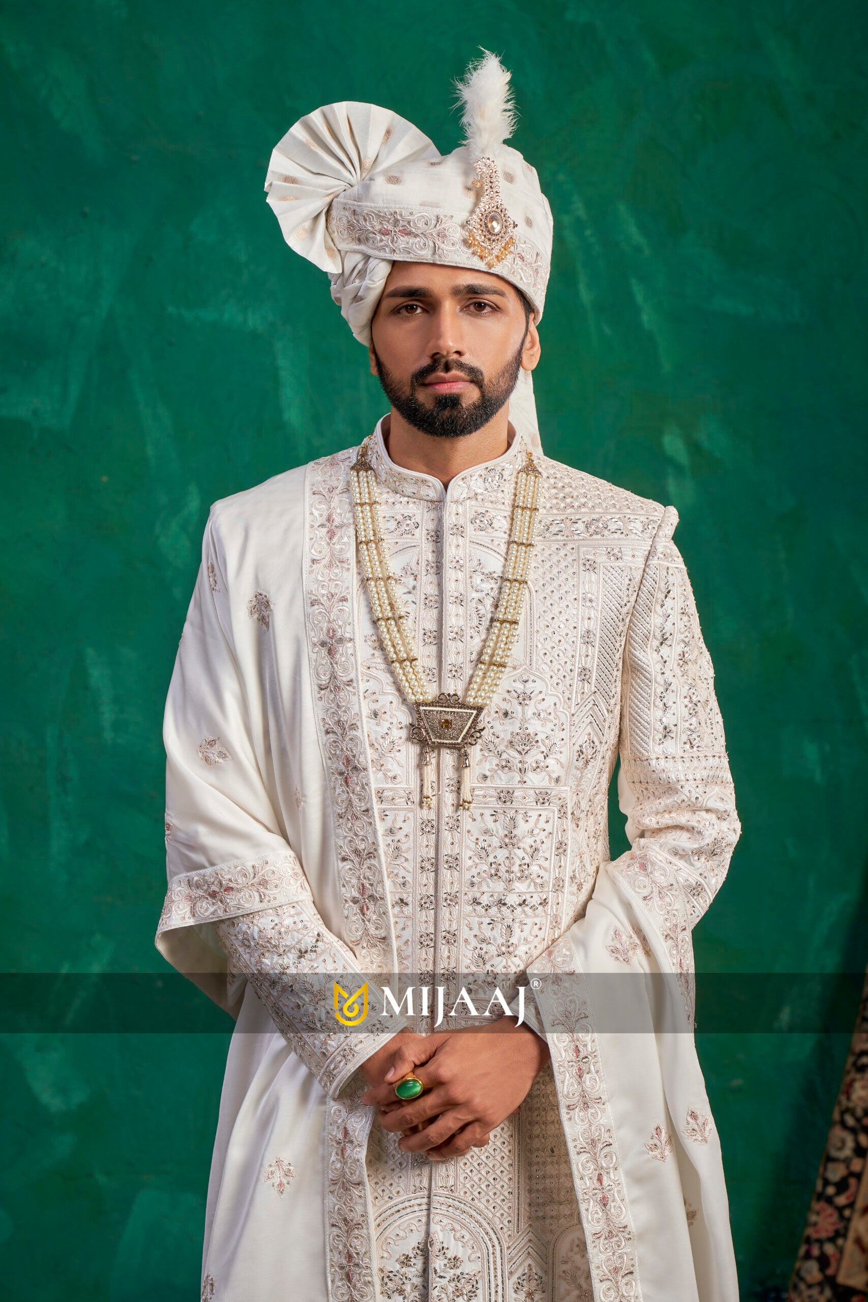 Imperial White Grand Wedding Sherwani for Groom
