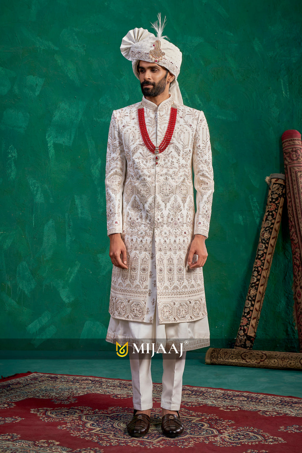 Royal White Hand-Embroidered Heritage Sherwani