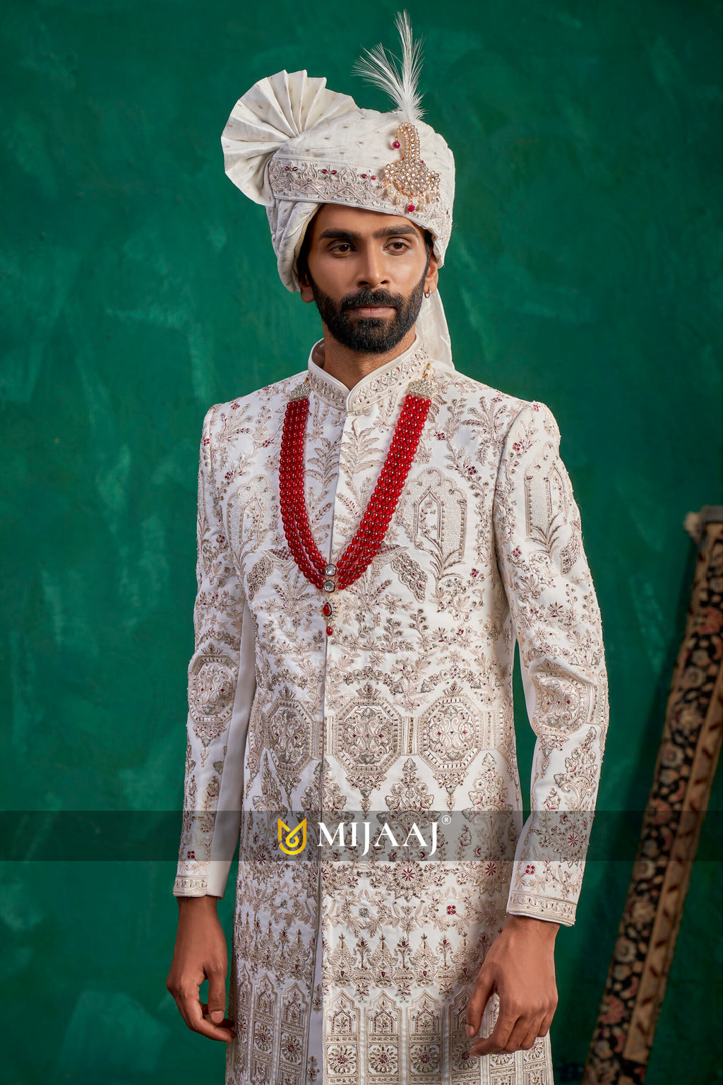 Royal White Hand-Embroidered Heritage Sherwani