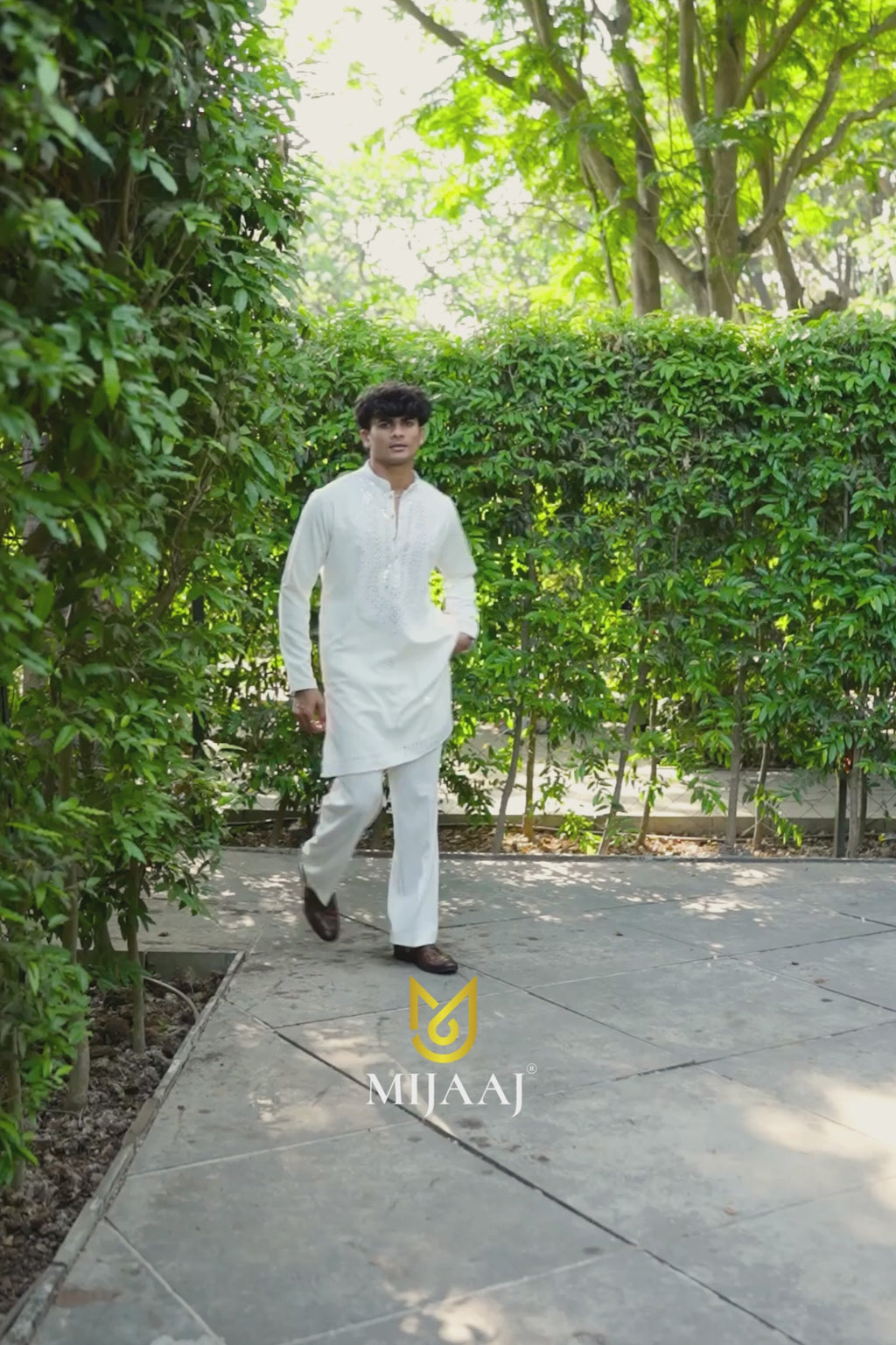 Cream Mirror Work Short Kurta For Men With Premium Korean Pants